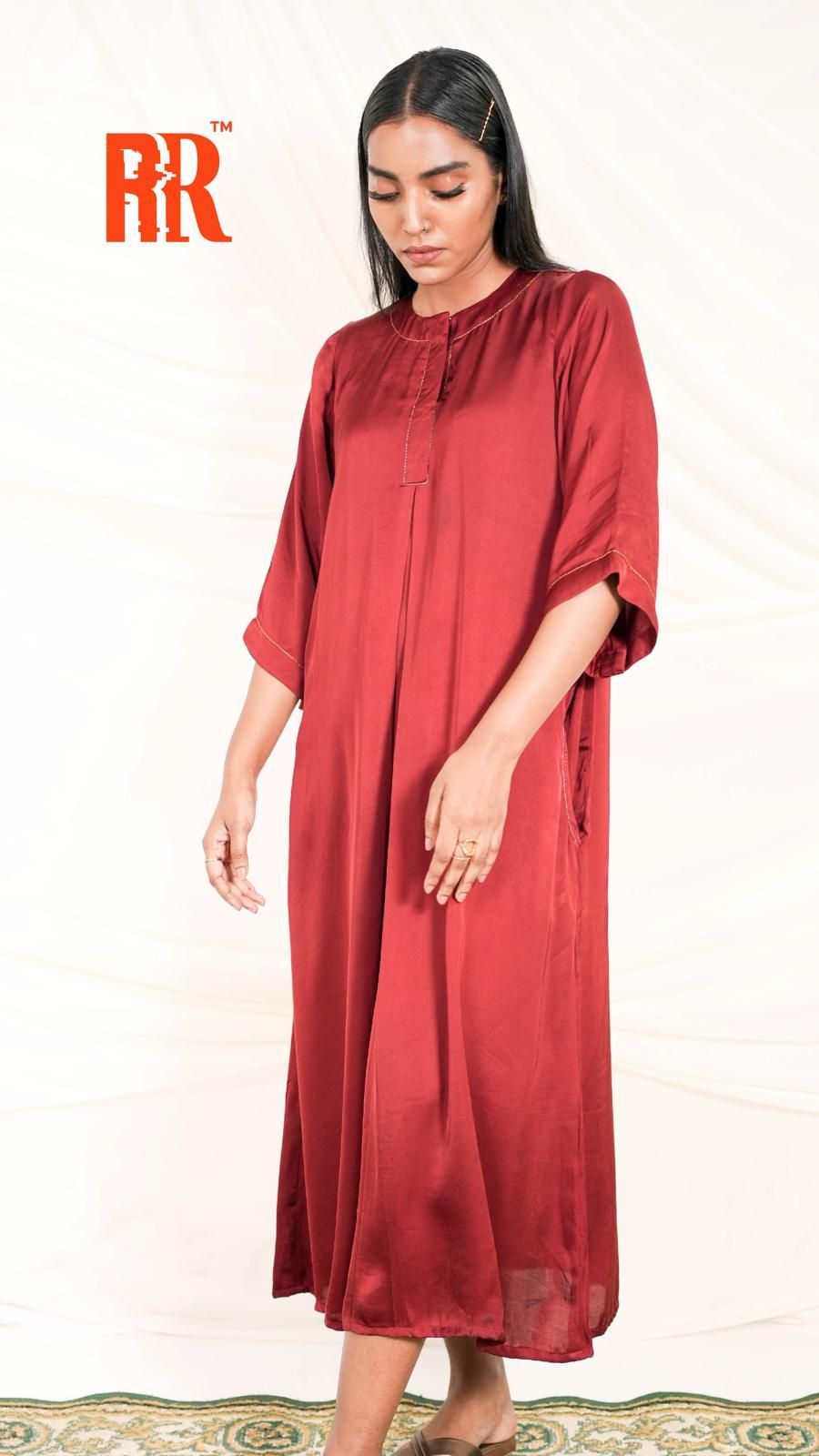Maroon Red Modal Loose-fit Dress image 2