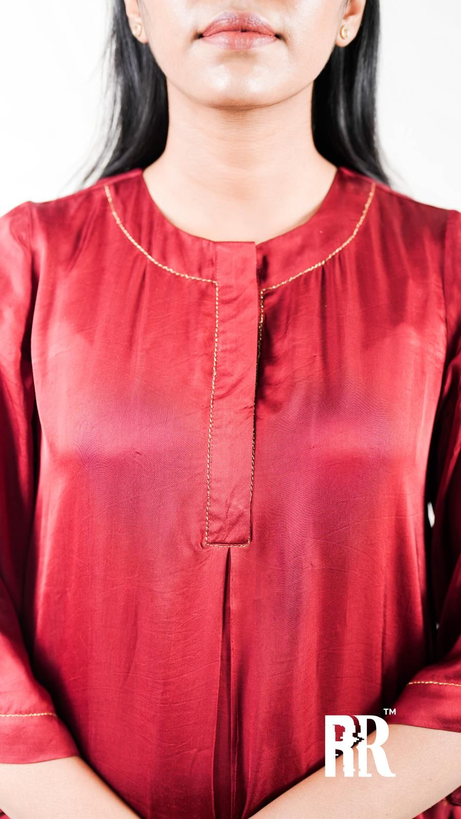 Maroon Red Modal Loose-fit Dress image 3