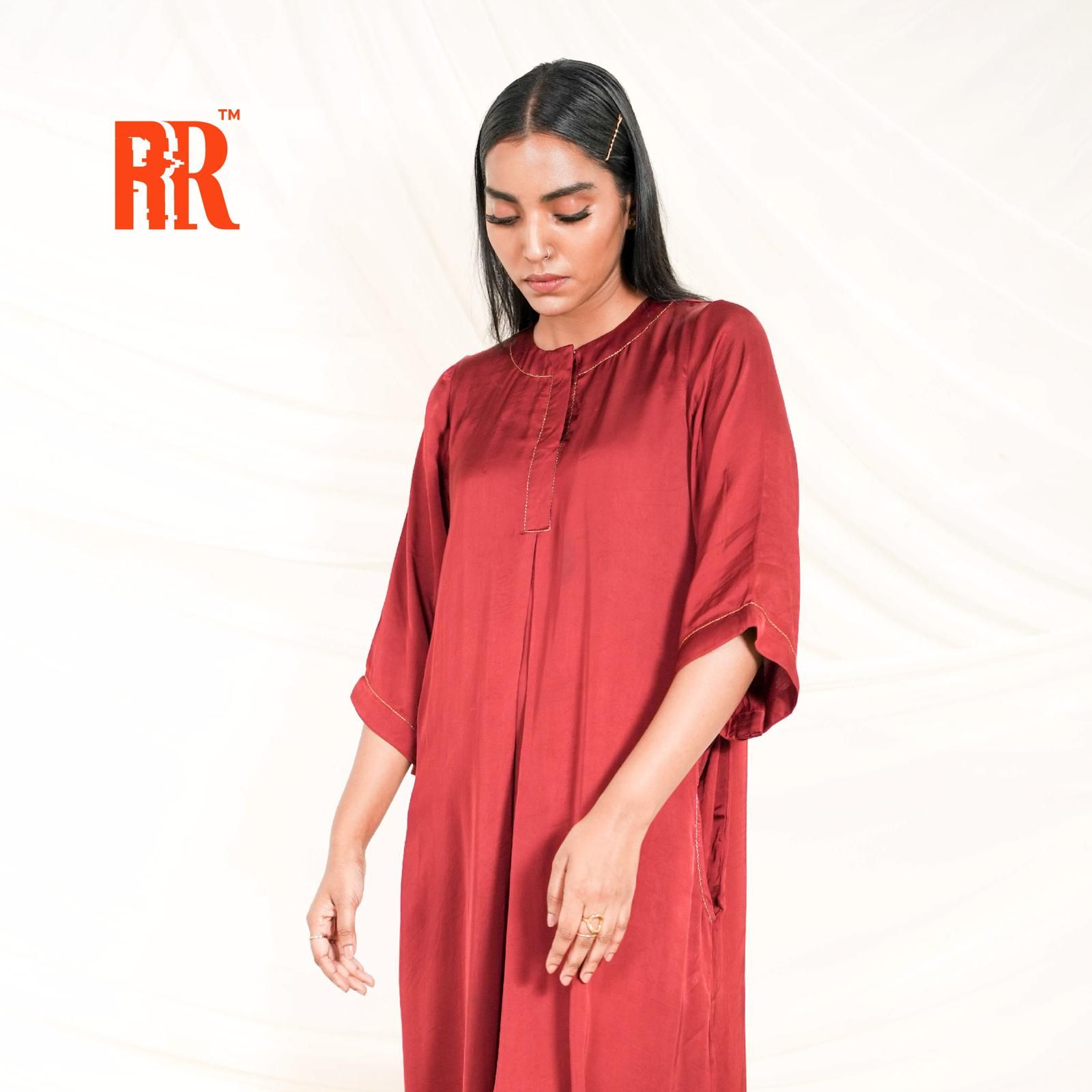 Maroon Red Modal Loose-fit Dress image 5
