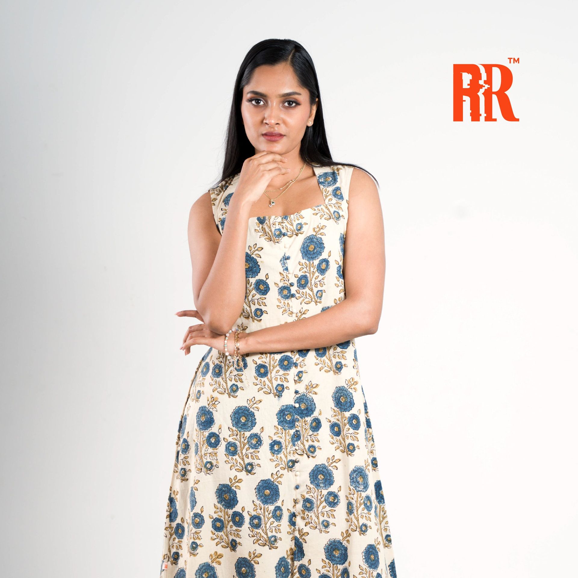 Off-white Ajrakh Floral Print Dress