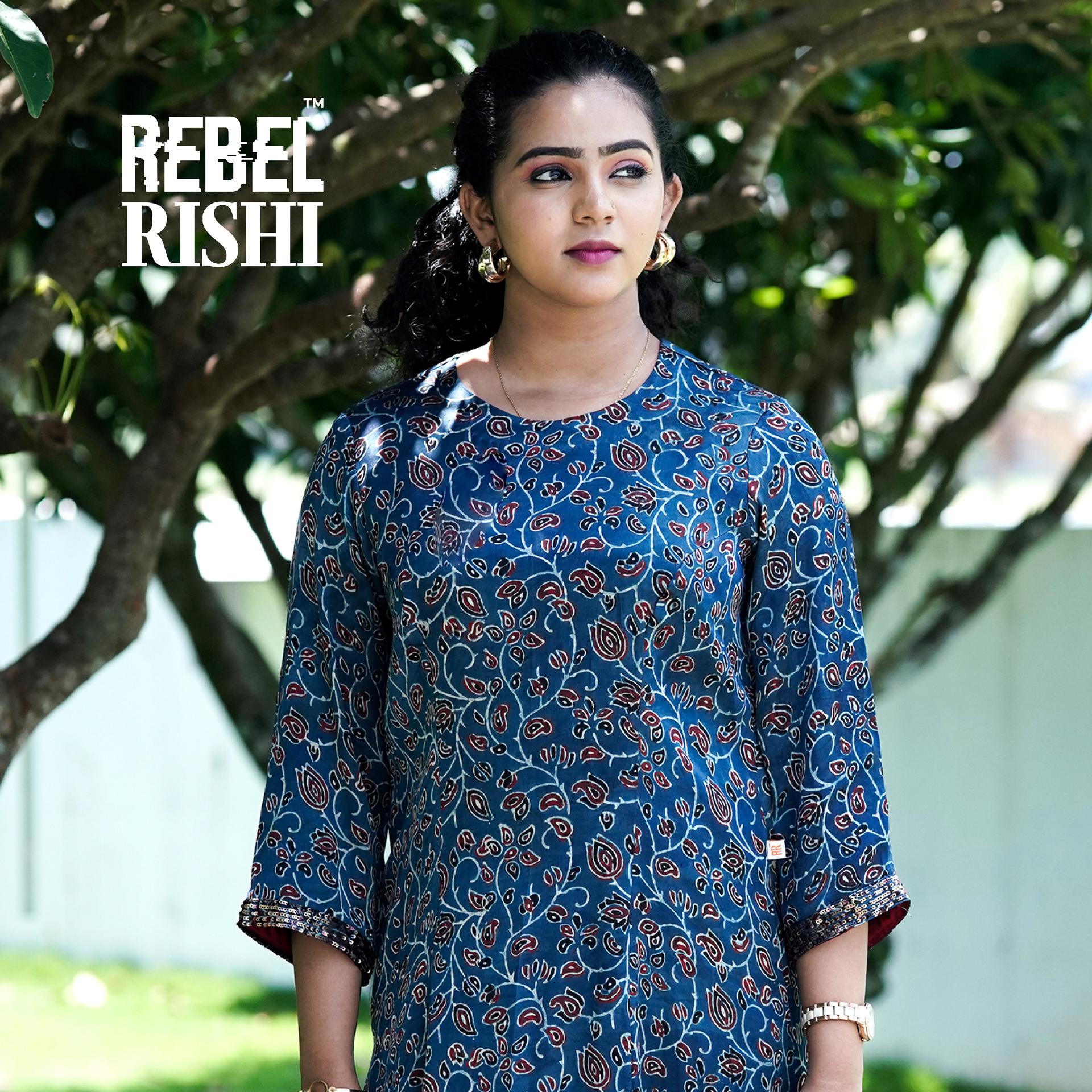 Jewel Neck Modal Silk Blue Kurta