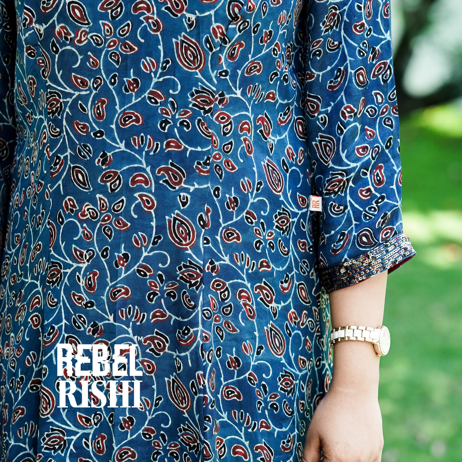 Jewel Neck Modal Silk Blue Kurta image 3