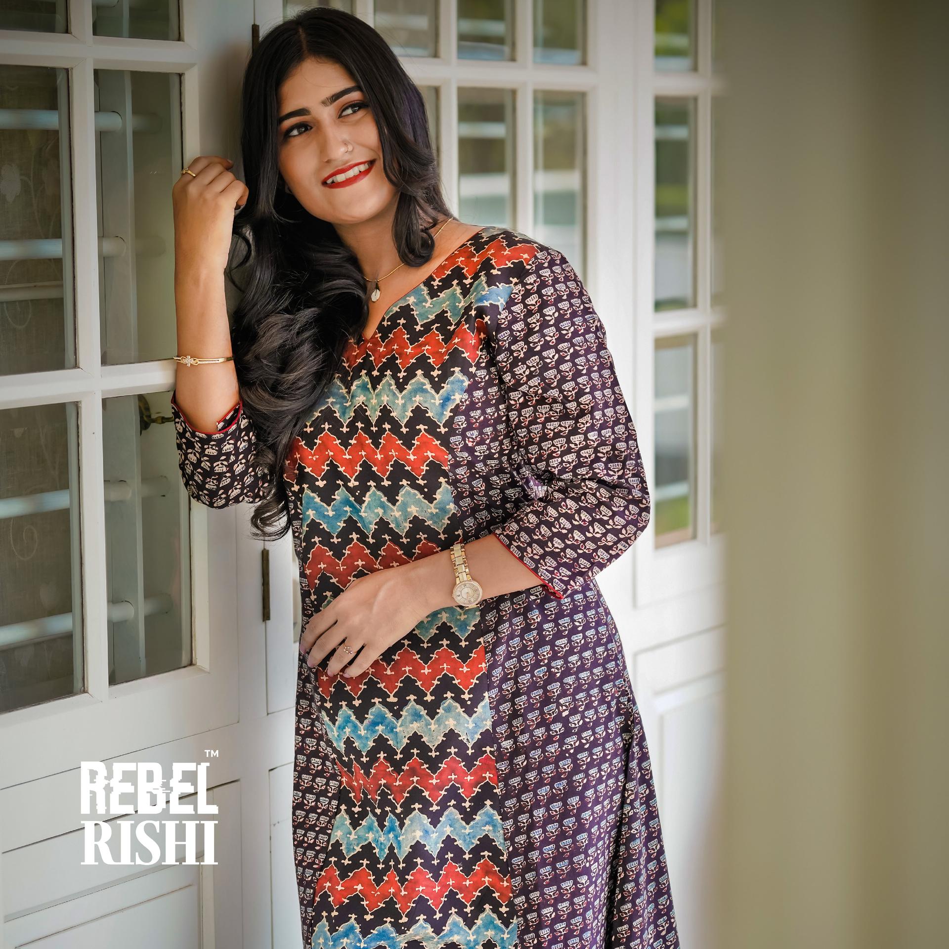 Princess Cut A- Line Kurta In Ajrakh Print