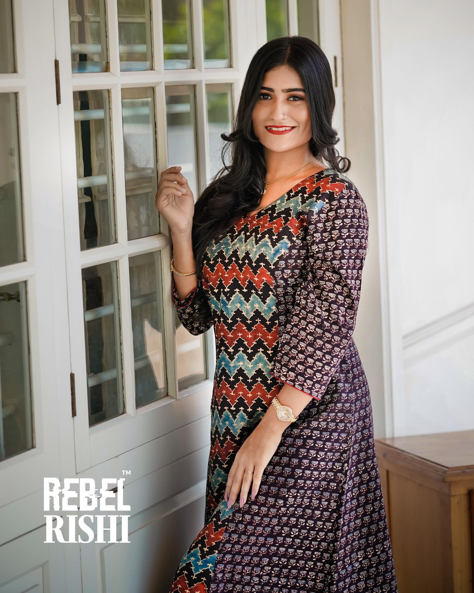 Princess Cut A- Line Kurta In Ajrakh Print image 2