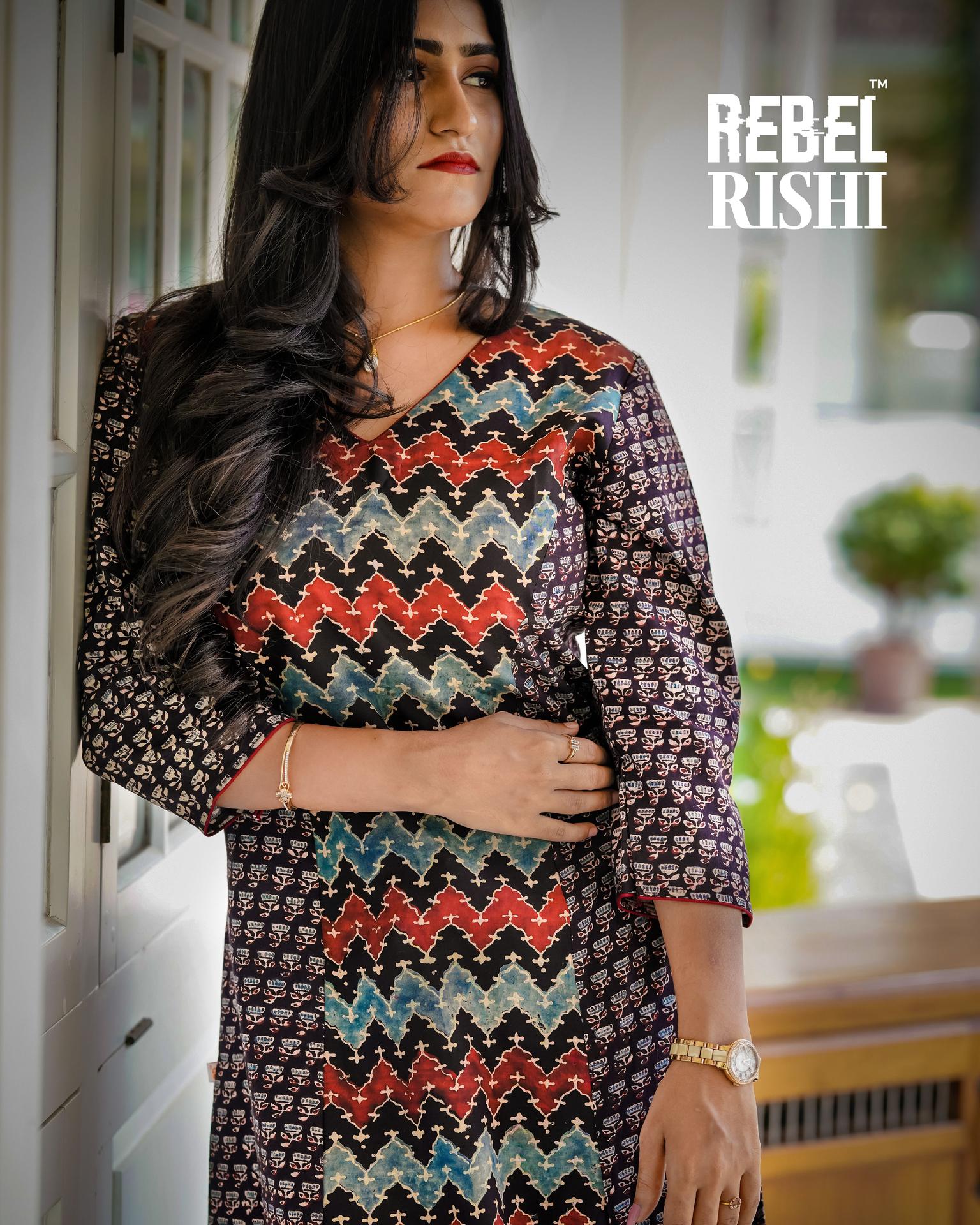 Princess Cut A- Line Kurta In Ajrakh Print image 4