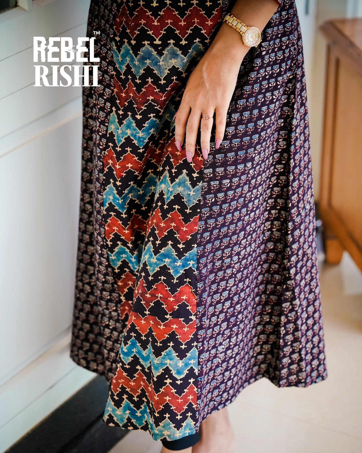 Princess Cut A- Line Kurta In Ajrakh Print image 5