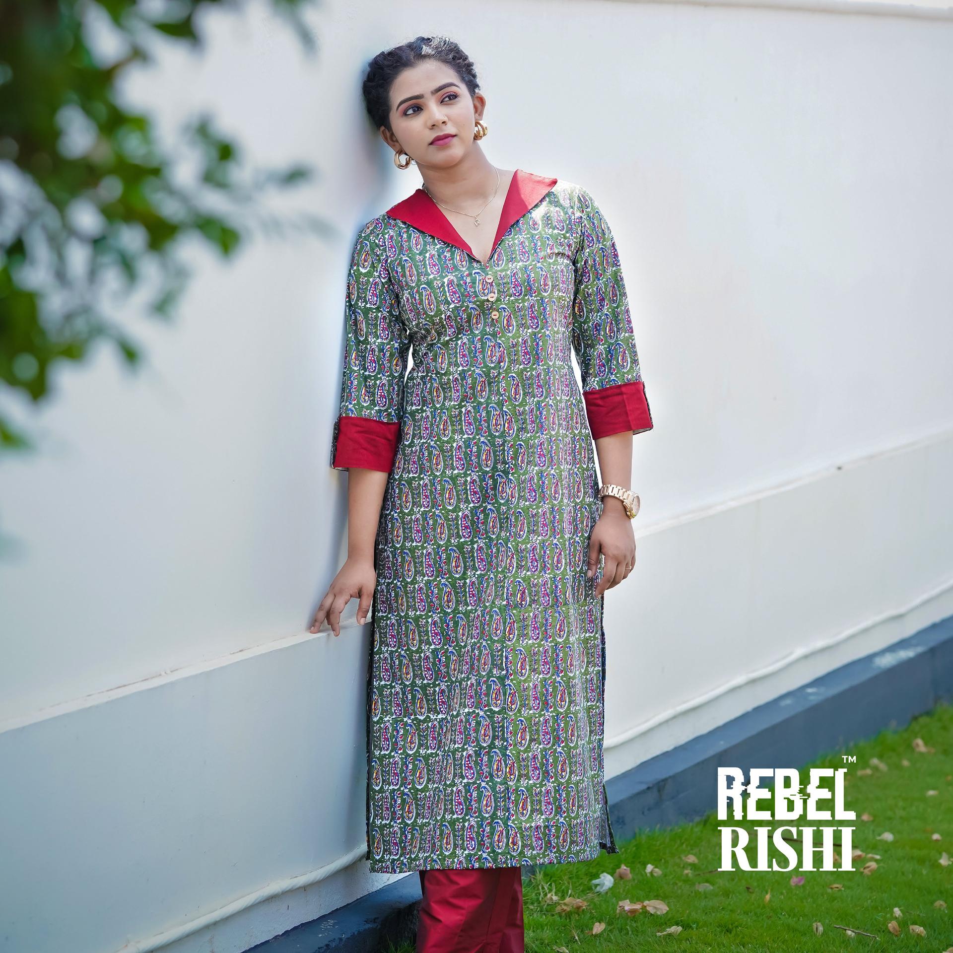 Green Paisley Print Kurta image 2