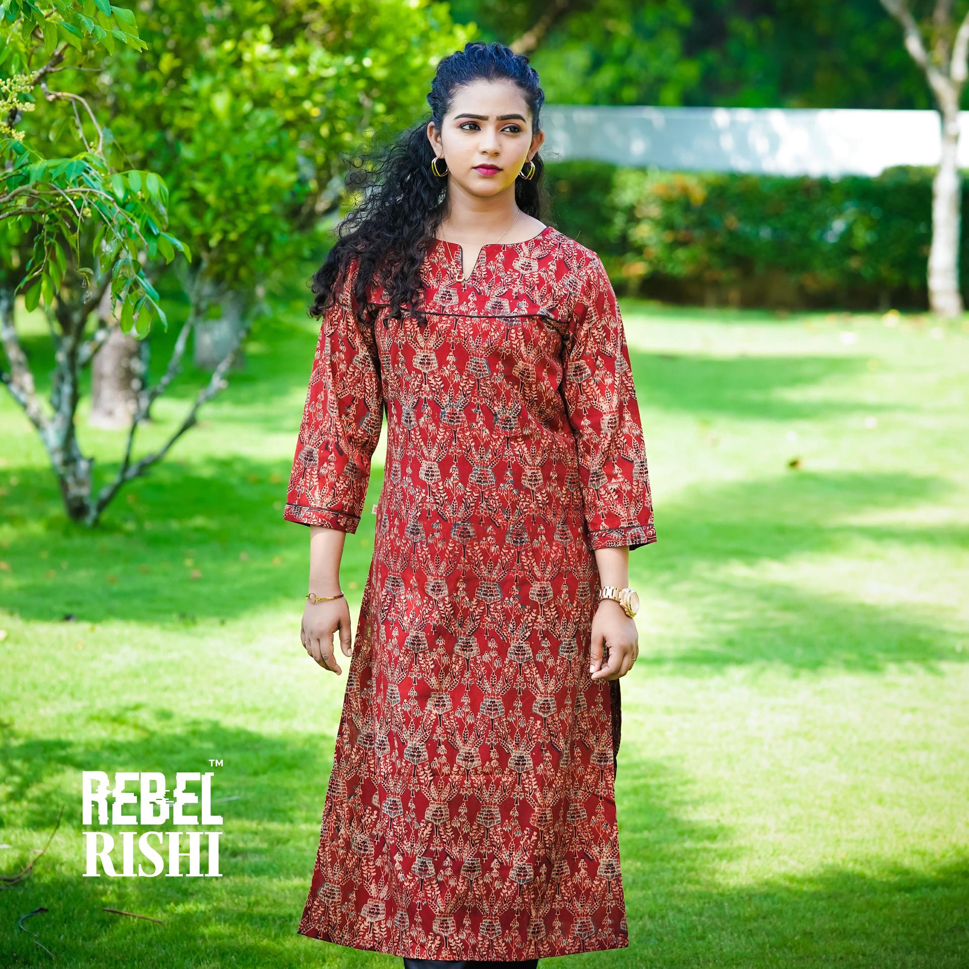 Ajrakh Print Kurta In Brick Red Color image 2