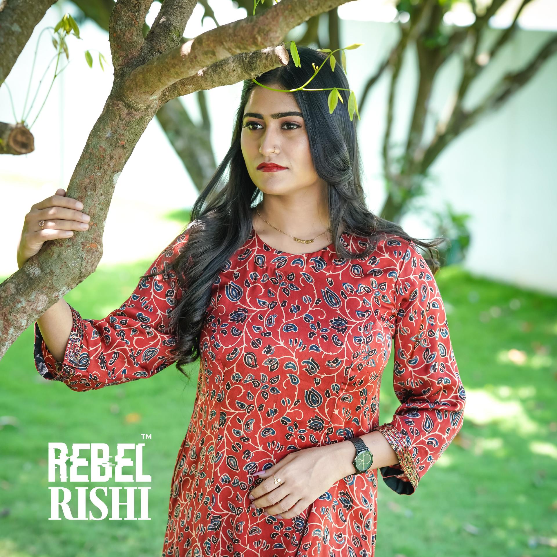 Jewel Neck Modal Silk Red Kurta