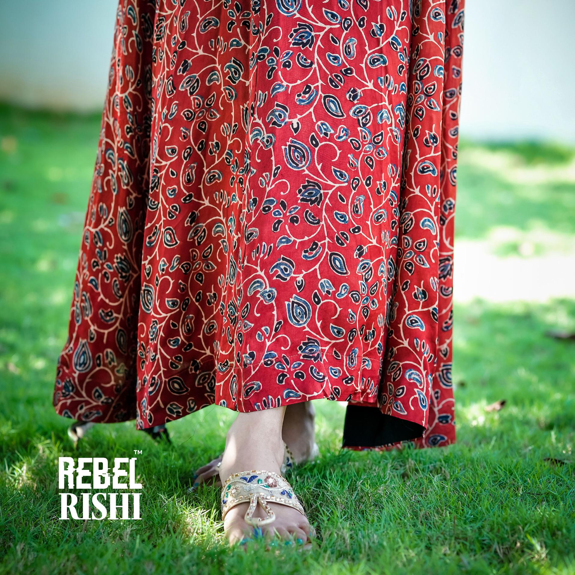 Jewel Neck Modal Silk Red Kurta image 2