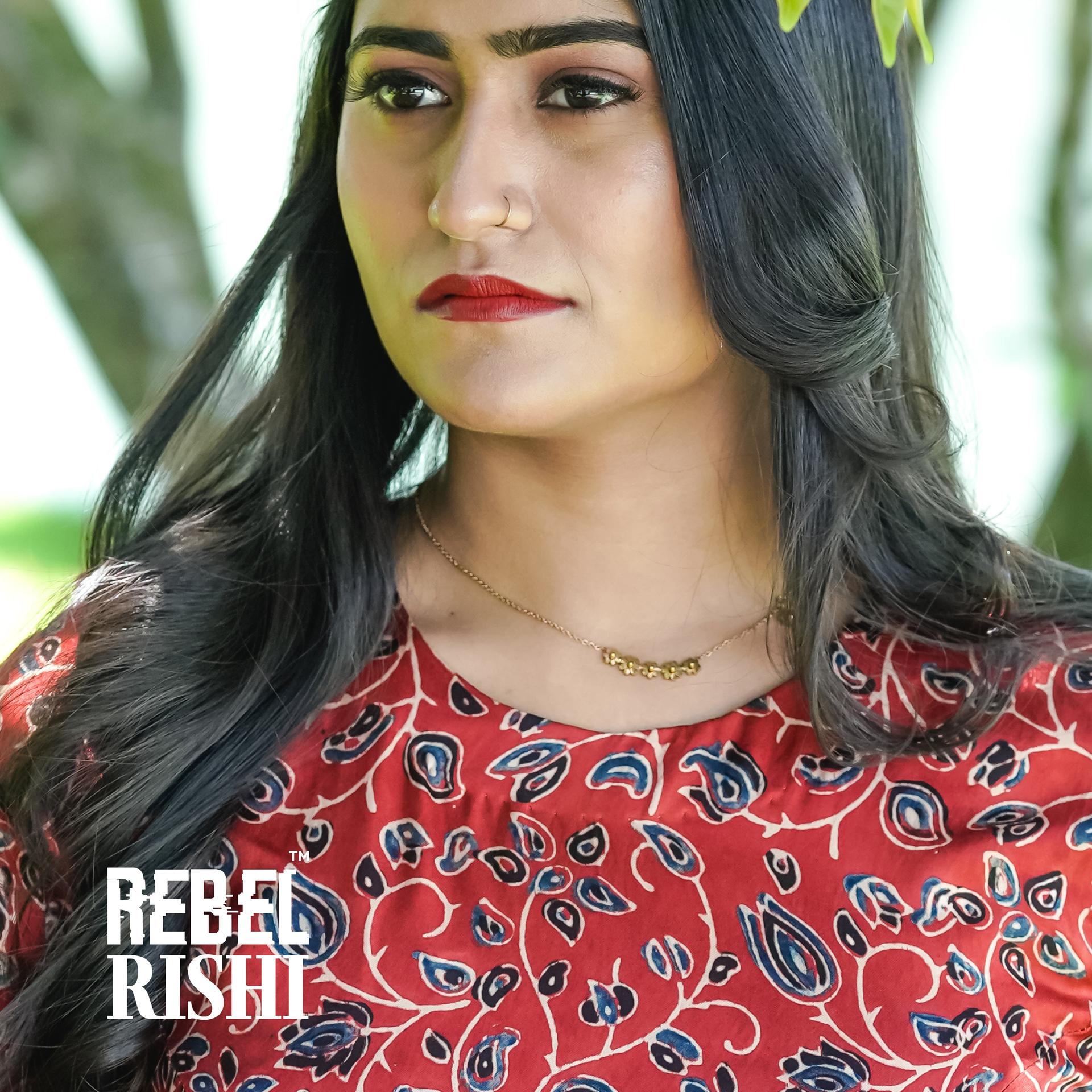 Jewel Neck Modal Silk Red Kurta image 4