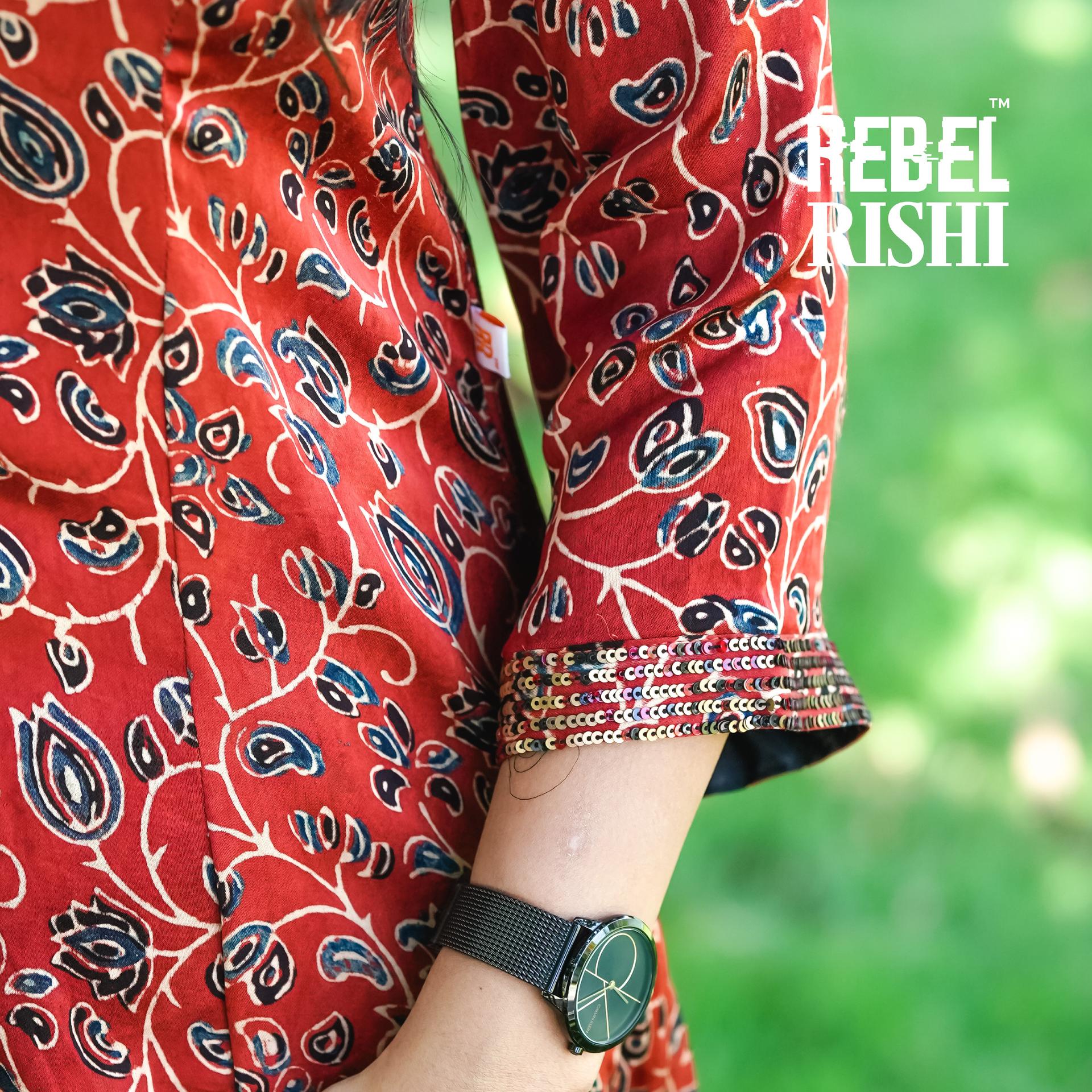 Jewel Neck Modal Silk Red Kurta image 5