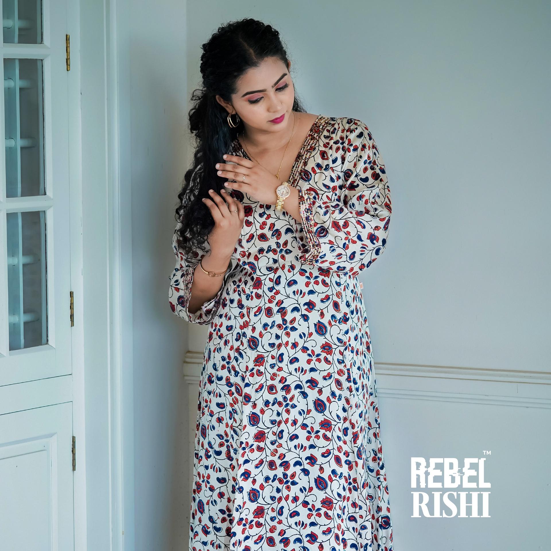 White Modal Silk Flared Kurta image 3