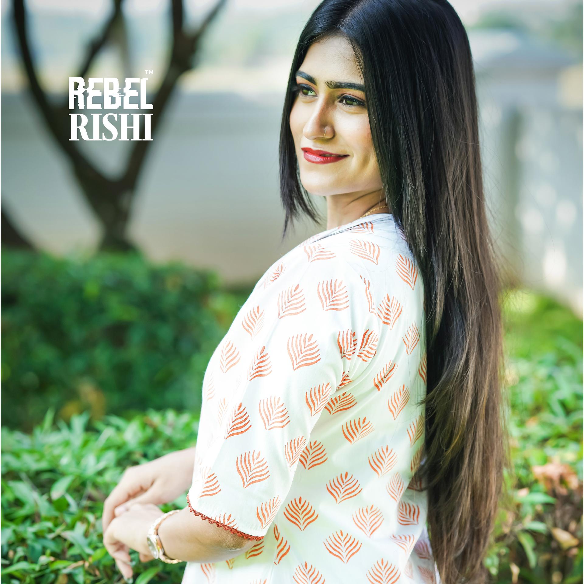 Rust Orange In White Hand Block Printed Kurta. image 4