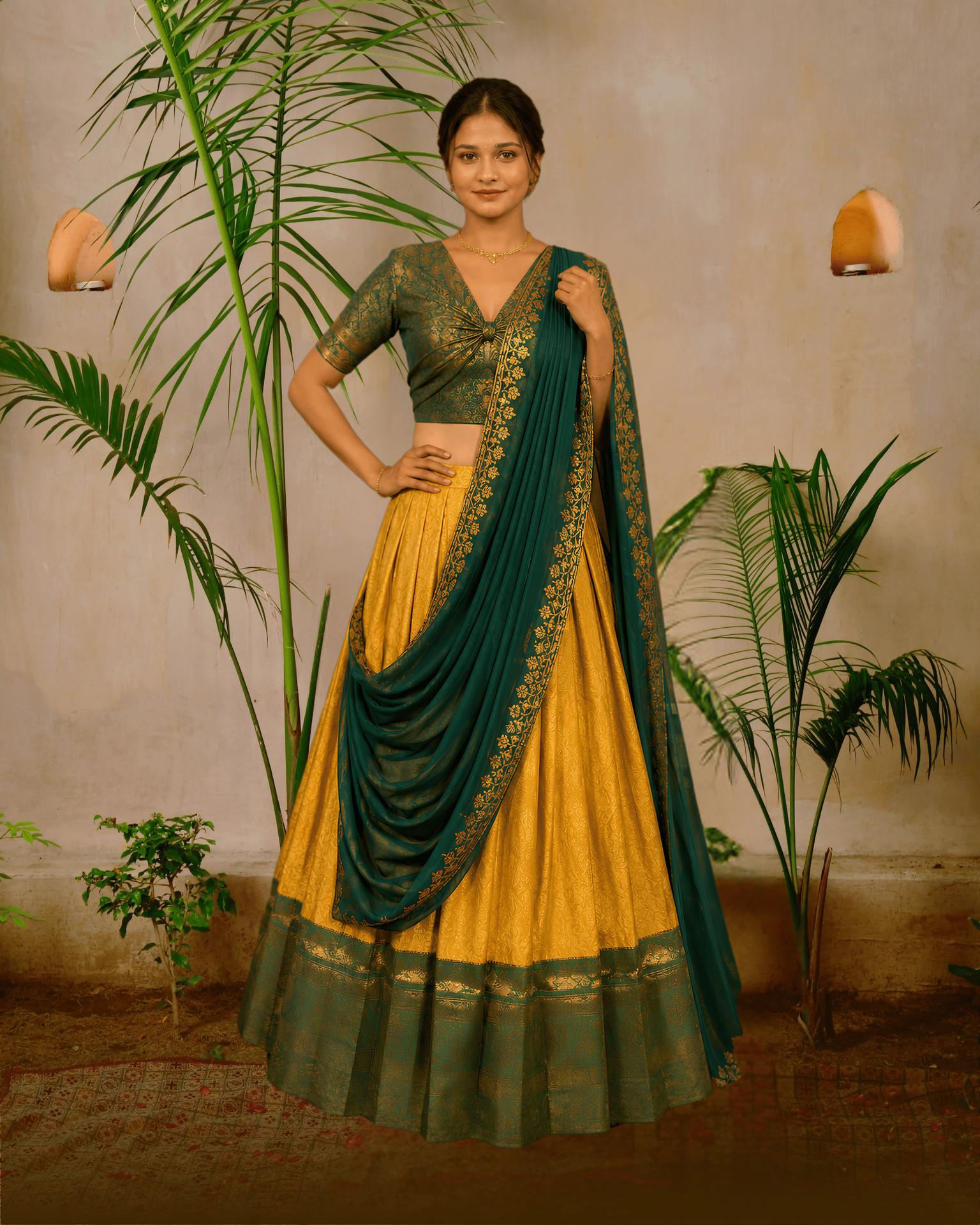Mauve & Silver Kanjivaram Half Saree