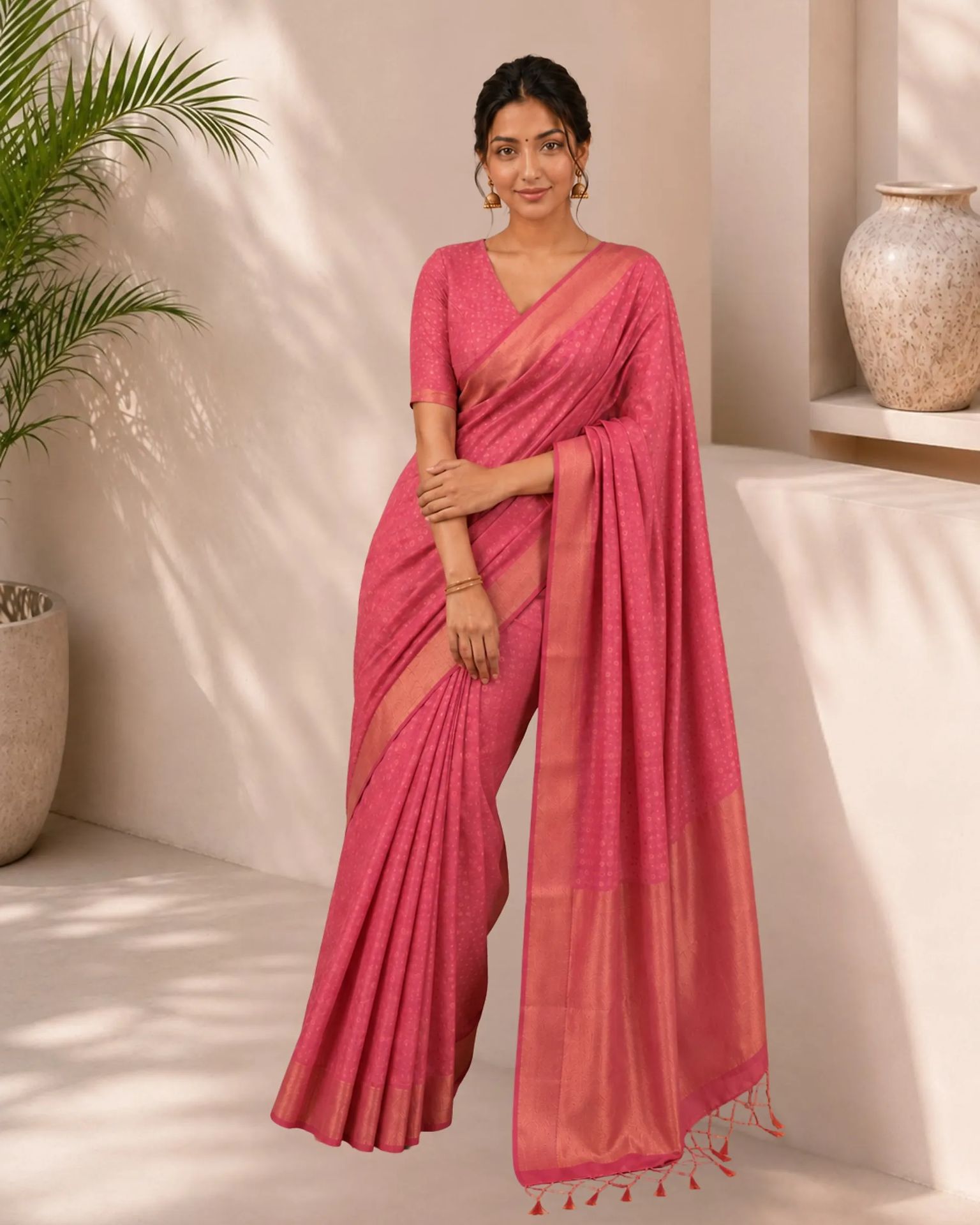 Gulabi Madhavi Silk Saree