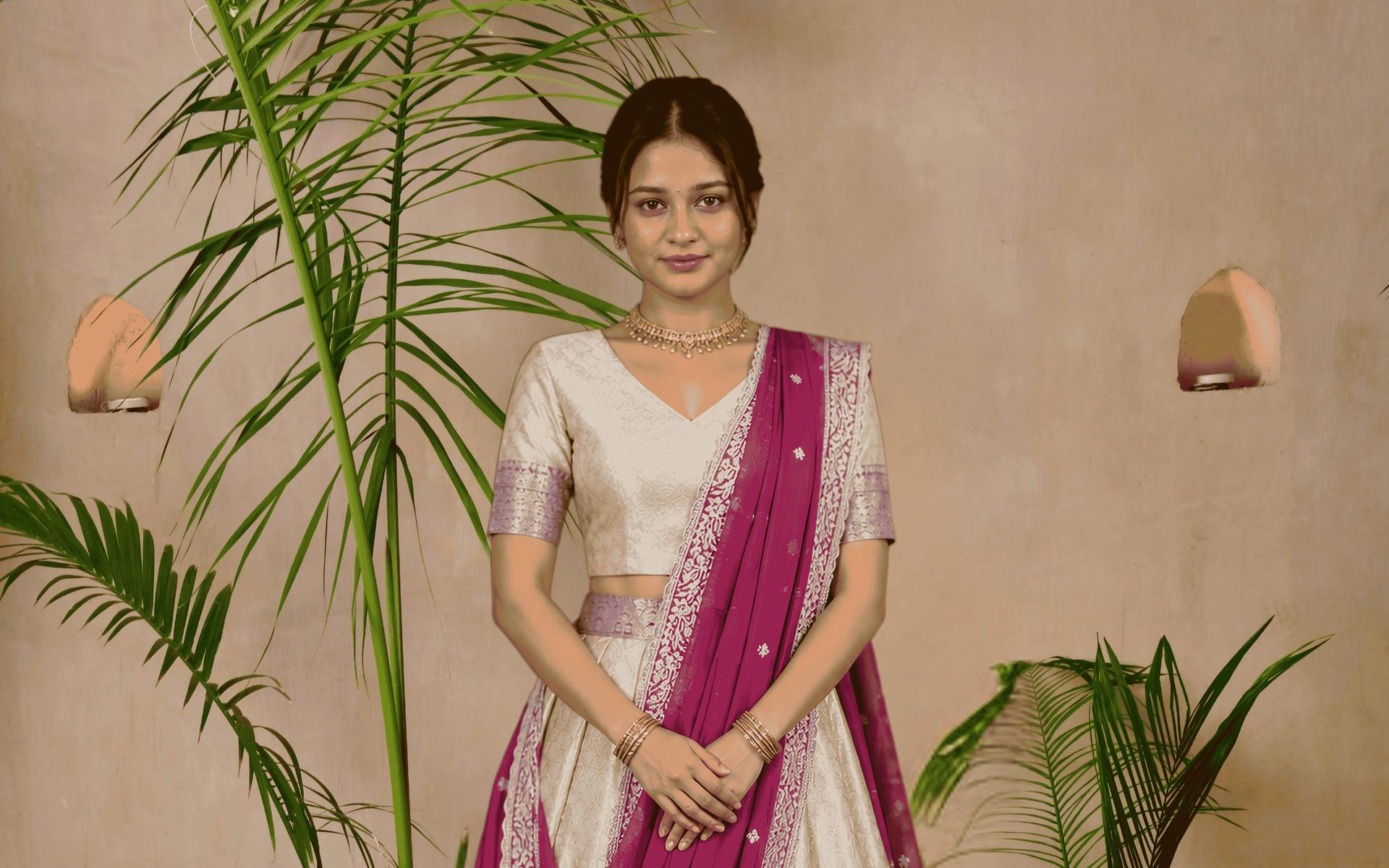 Sage Green & Ivory Kanjivaram Half Saree image 2