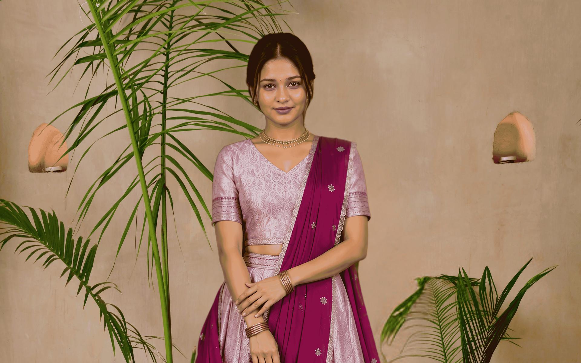 Forest Green & Mustard Gold Kanjivaram Half Saree image 2