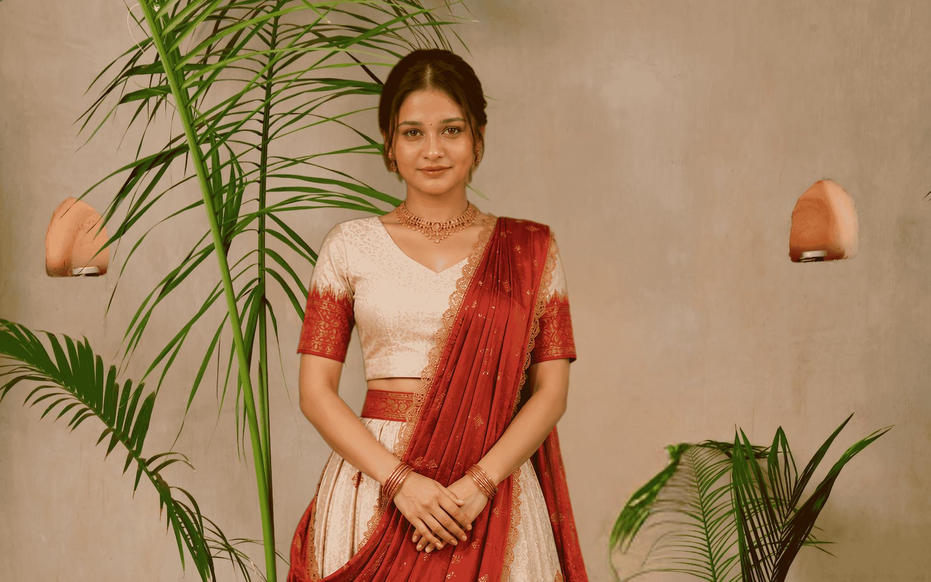 Rani Pink & Rose Gold Kanjivaram Half Saree image 2