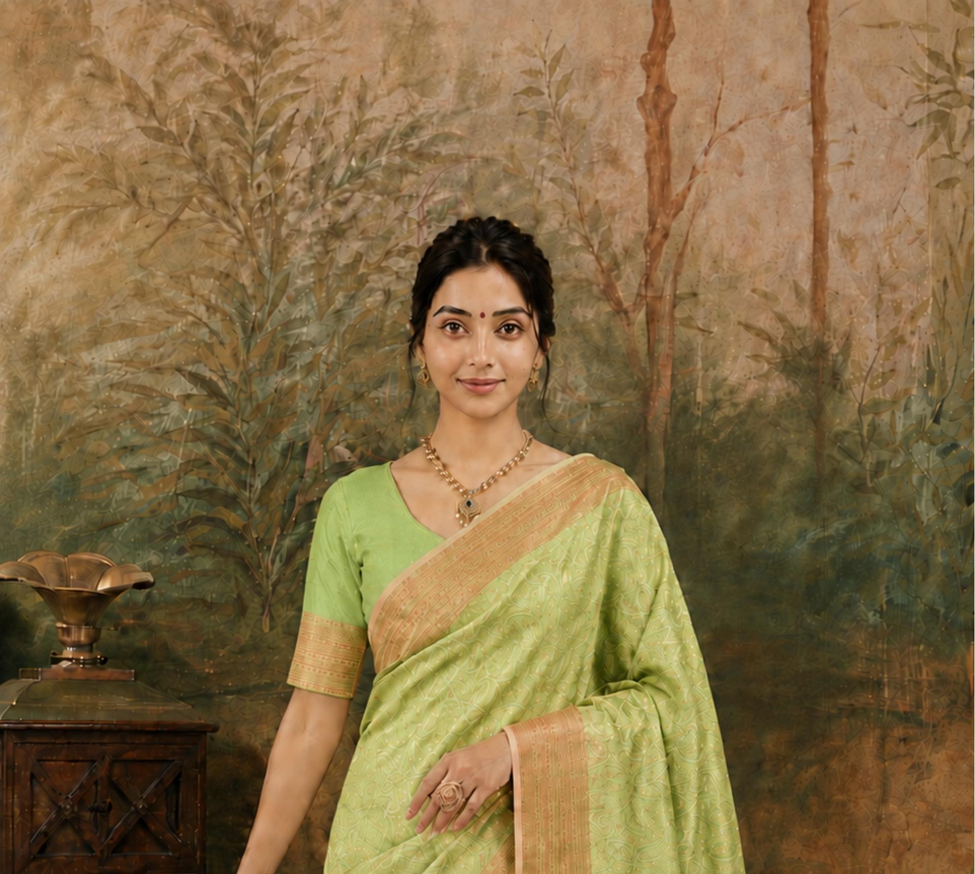 Lime Green Silk Saree image 2