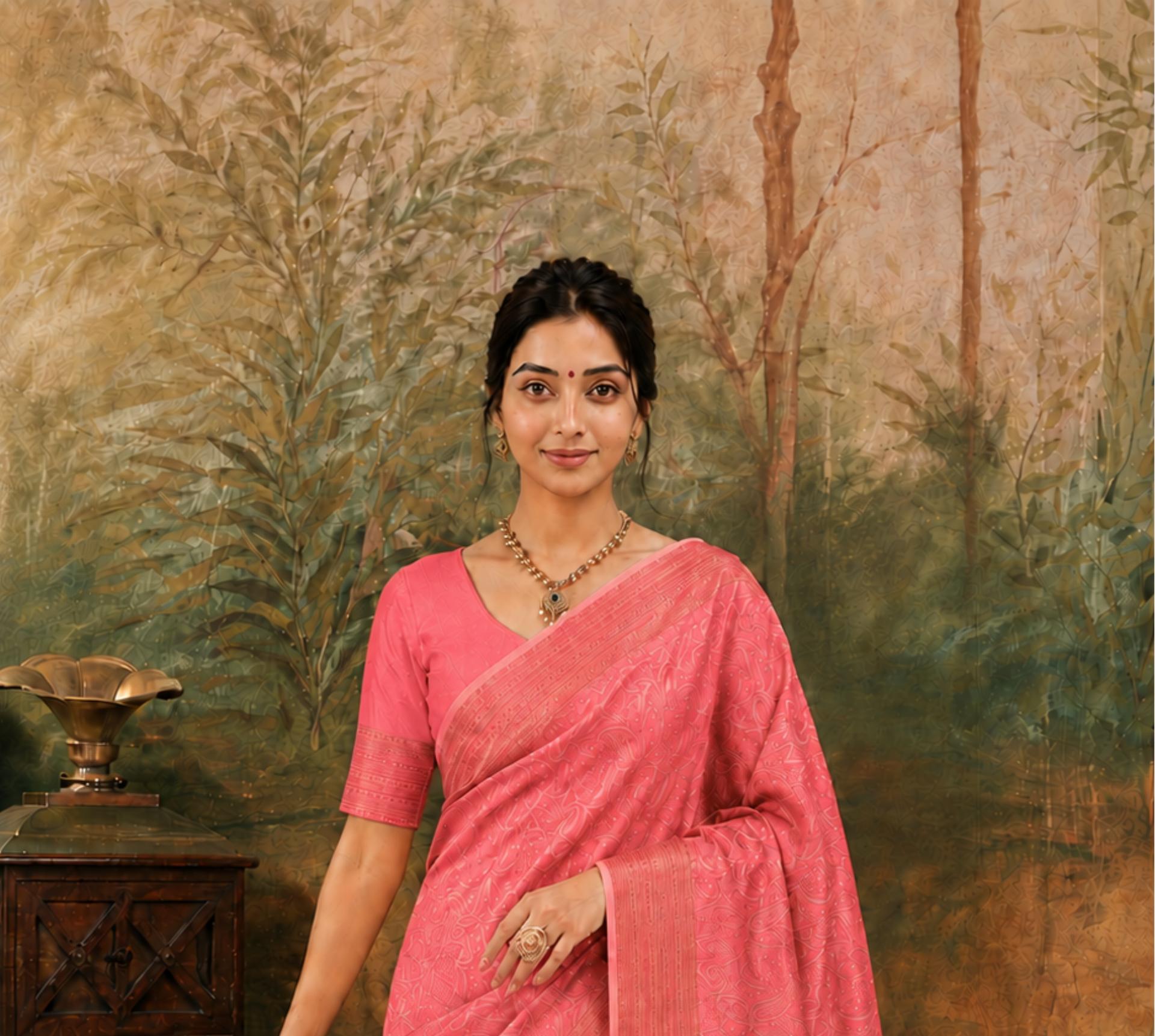 Coral Pink Silk Saree image 2