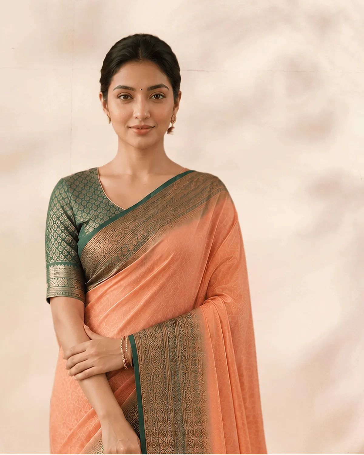 Peach Olive – Kubera Soft Silk Saree image 2