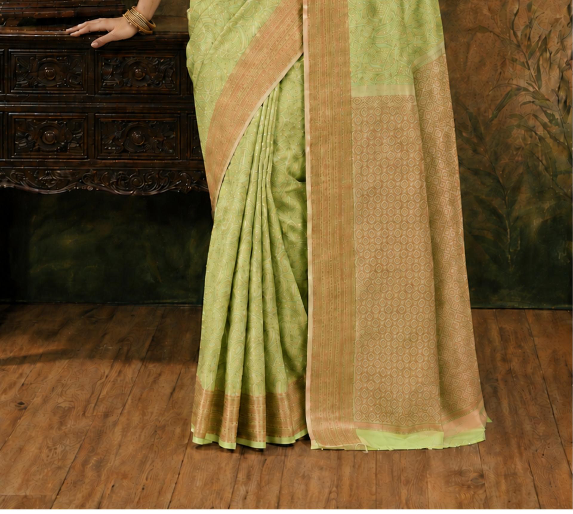 Lime Green Silk Saree image 3