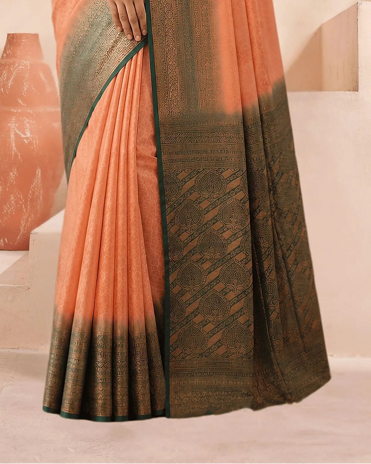 Peach Olive – Kubera Soft Silk Saree image 3