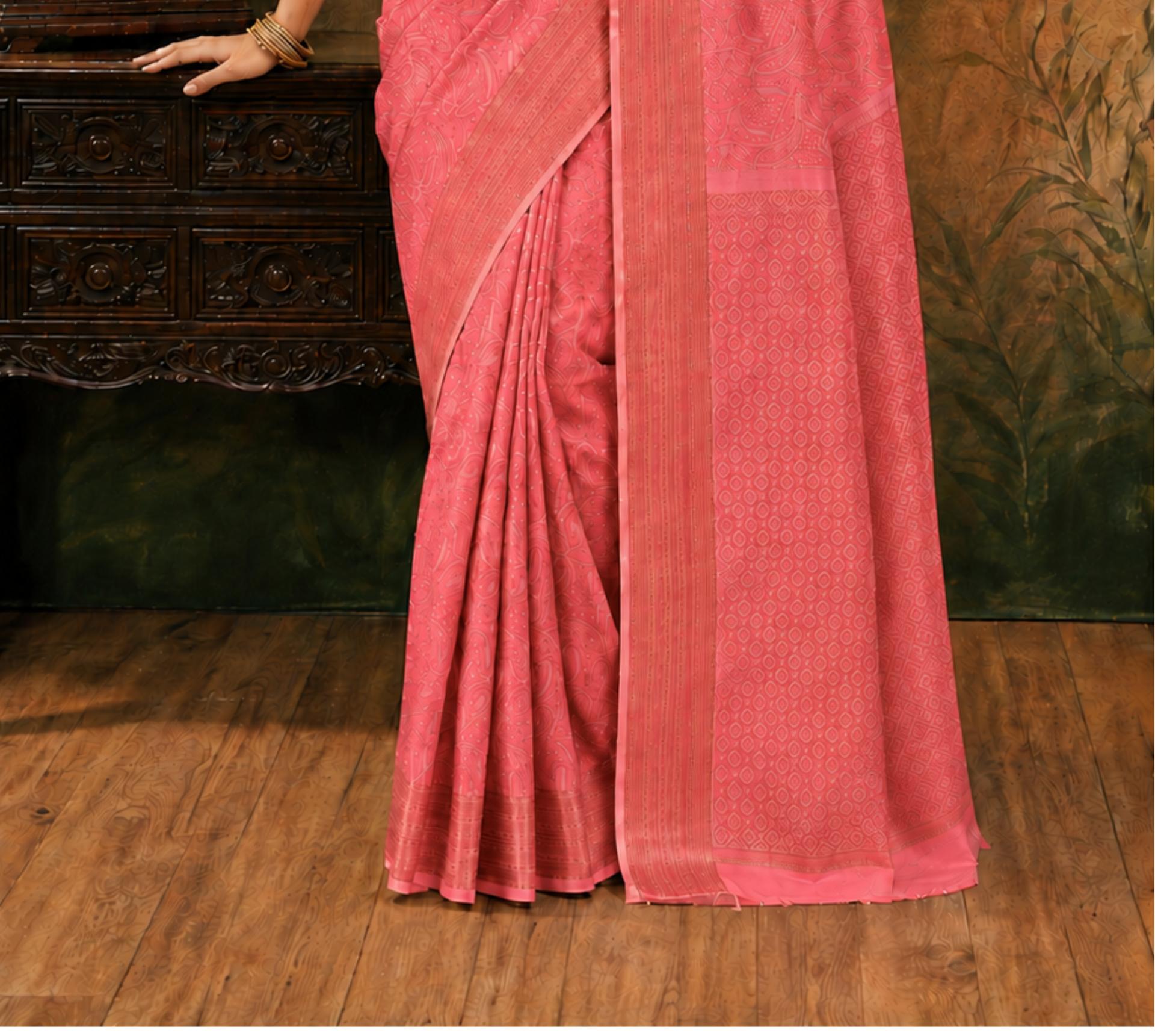 Coral Pink Silk Saree image 3