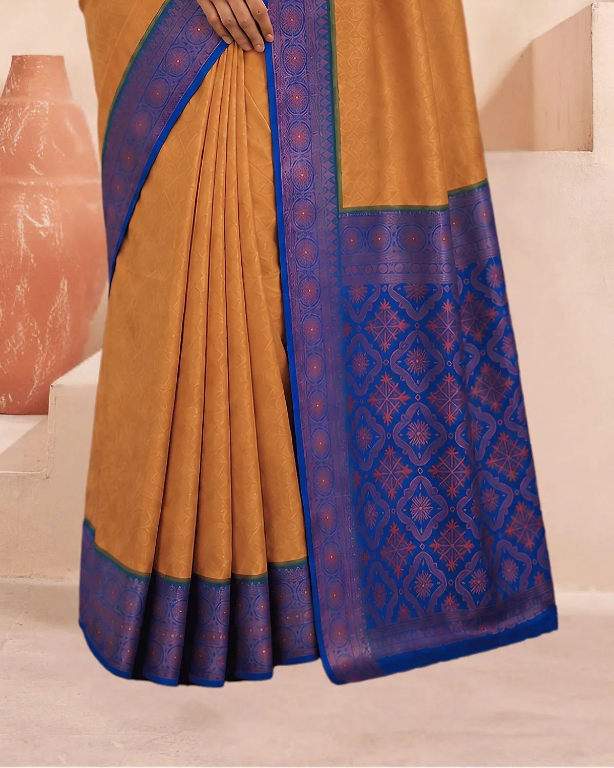 Mustard Indigo – Kubera Soft Silk Saree image 3