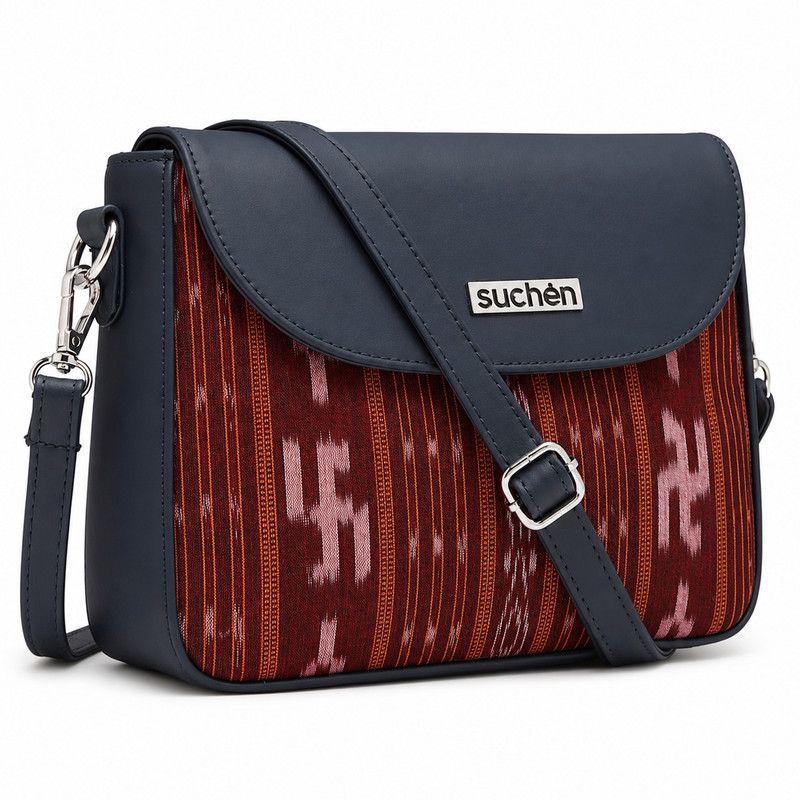 Suchen Women Sling Bag Vegan Leather Crossbody Sambalpuri Navy Maroon image 2