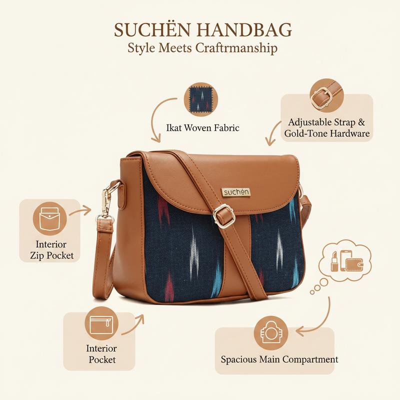 Suchen Women Sling Bag Vegan Leather Crossbody Bag Sambalpuri Tan Adjustable Strap image 3