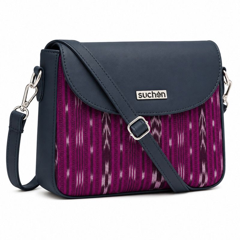 Suchen Women Sling Bag Vegan Leather Crossbody Bag Sambalpuri Dark Magenta Adjustable Strap Handcrafted image 3