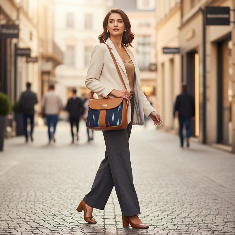 Suchen Women Sling Bag Vegan Leather Crossbody Bag Sambalpuri Tan Adjustable Strap image 4