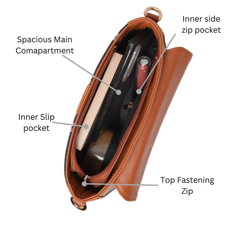 Suchen Women Sling Bag Vegan Leather Crossbody Bag Sambalpuri Tan Adjustable Strap image 6