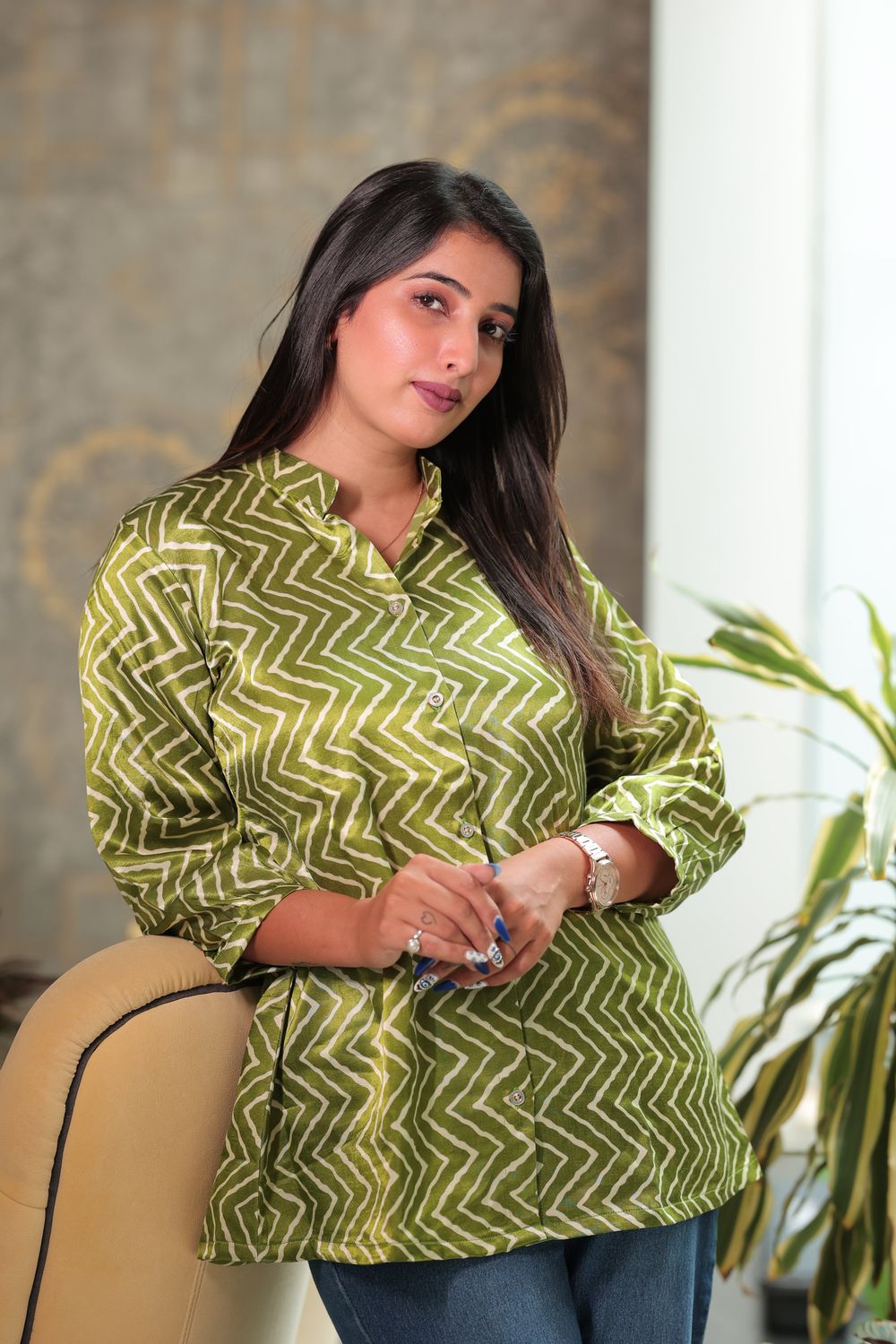 Trisha Gajji Silk Chevron Print Top