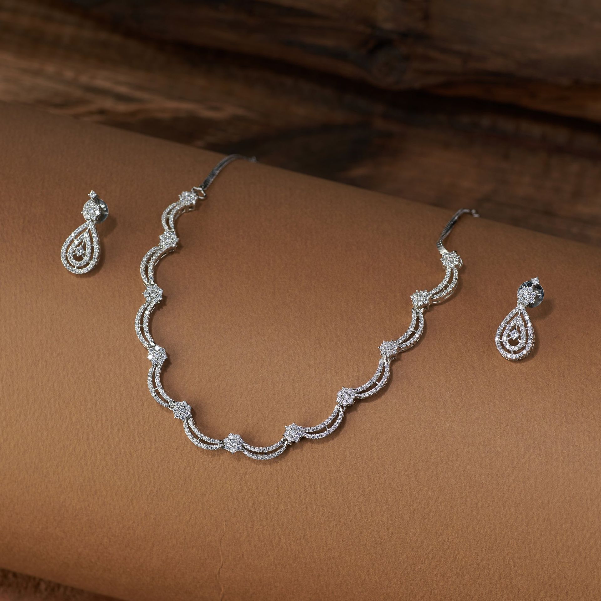 American Diamond Cz Necklace Set With Matching Stud Earrings | Lavena By Tilloma image 2