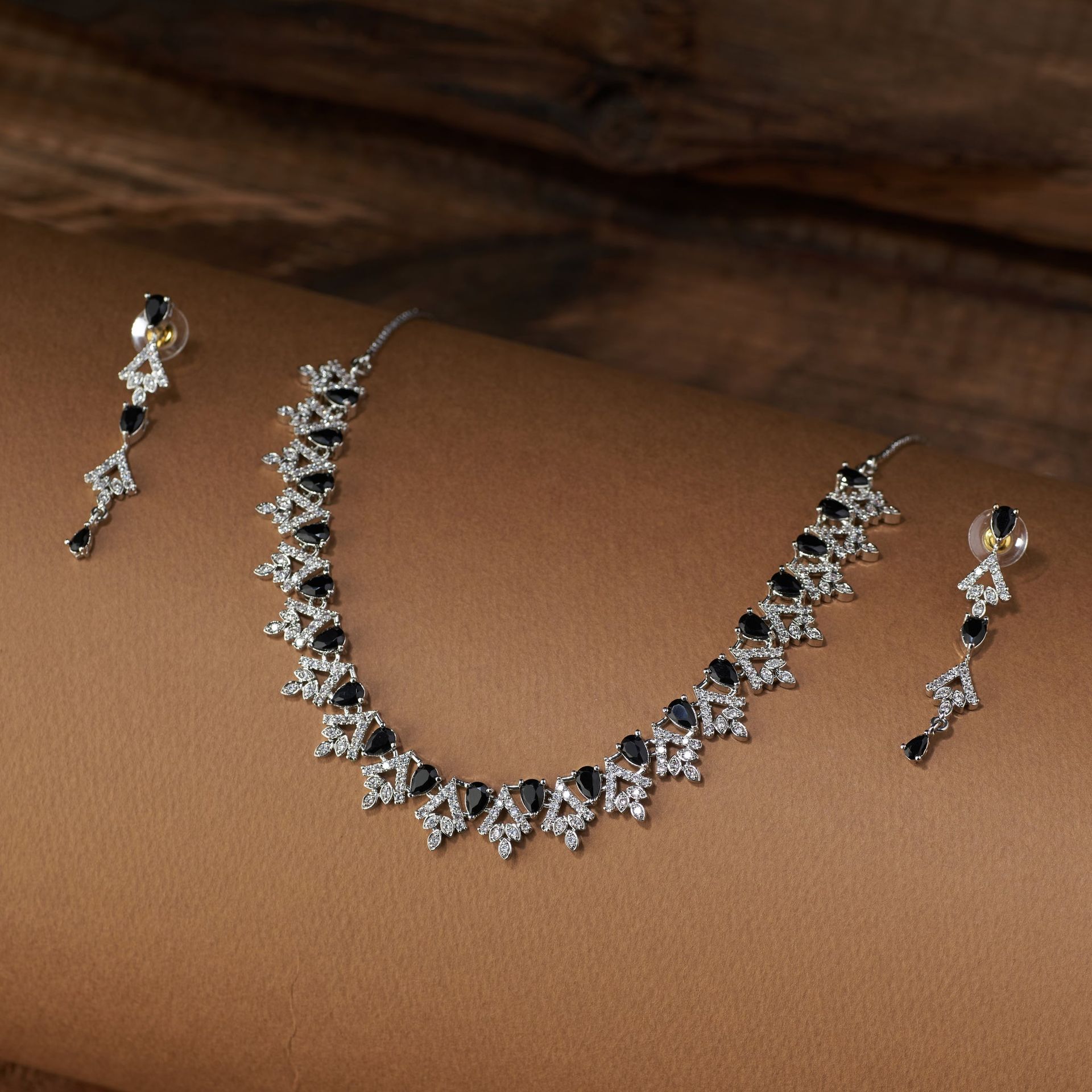 American Diamond Necklace Set| Dewdrop| Sola Black By Tilloma™ image 2