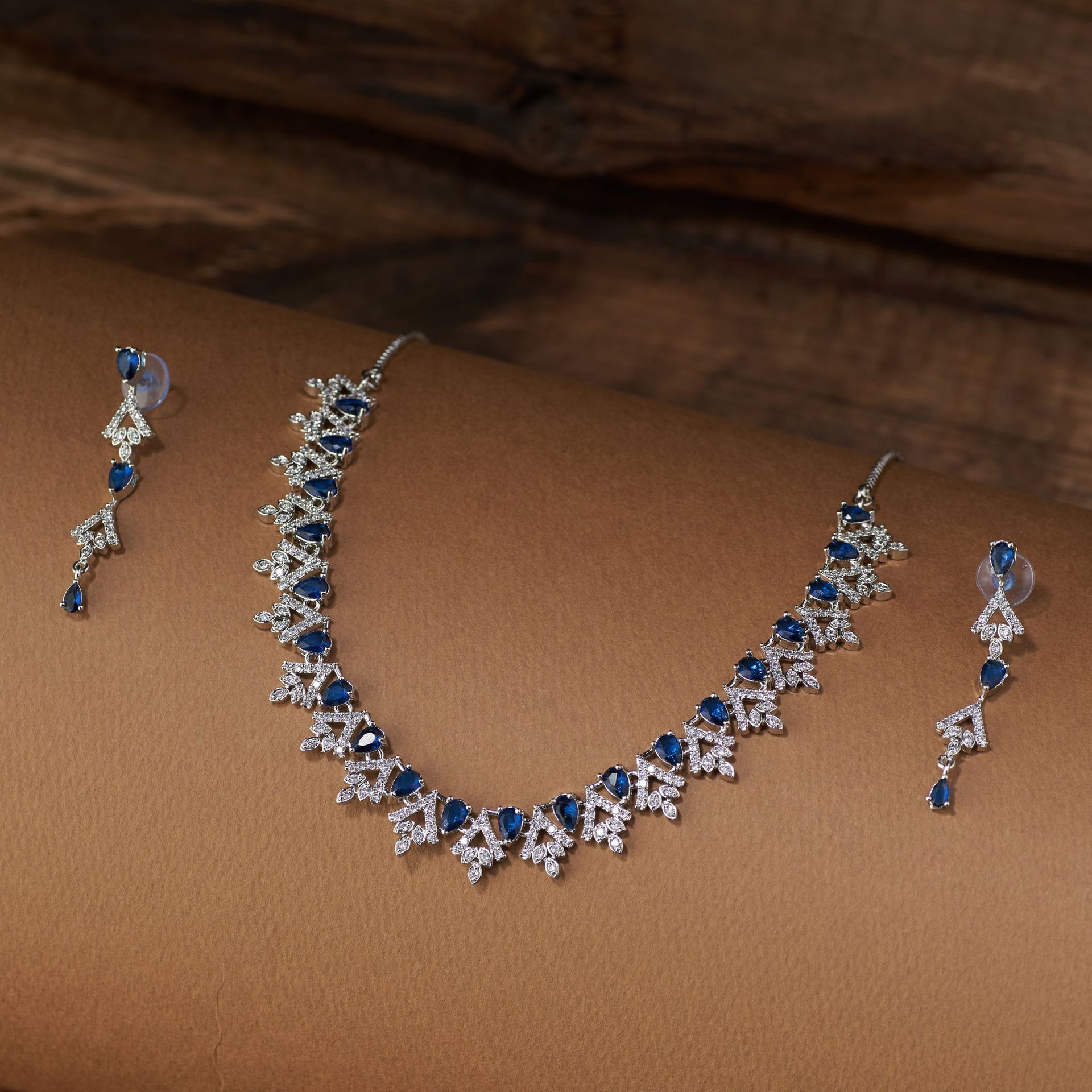 American Diamond Necklace Set| Dewdrop| Sola Blue By Tilloma™ image 2