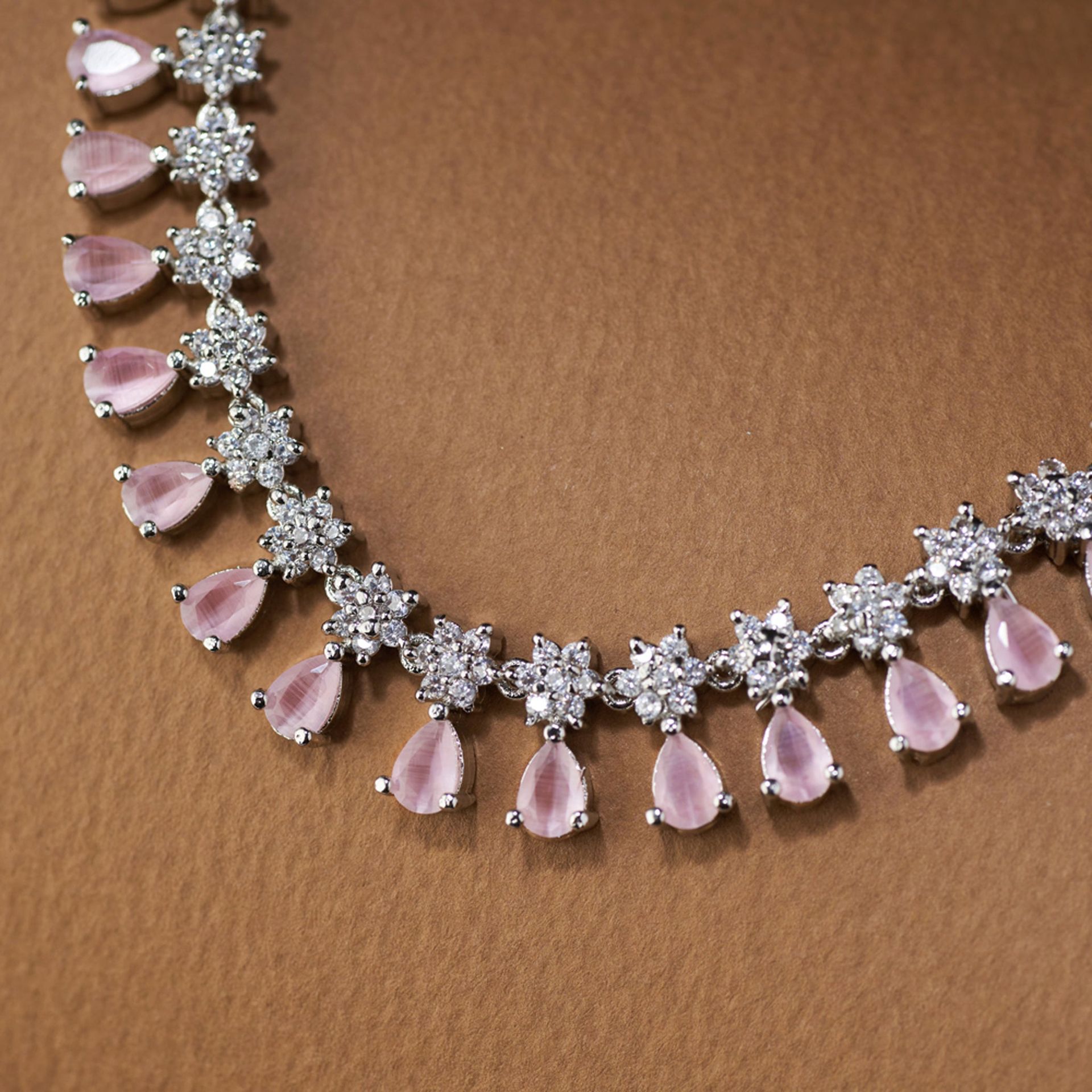 American Diamond Necklace Set| Dewdrop| Sola Pink By Tilloma™ image 3