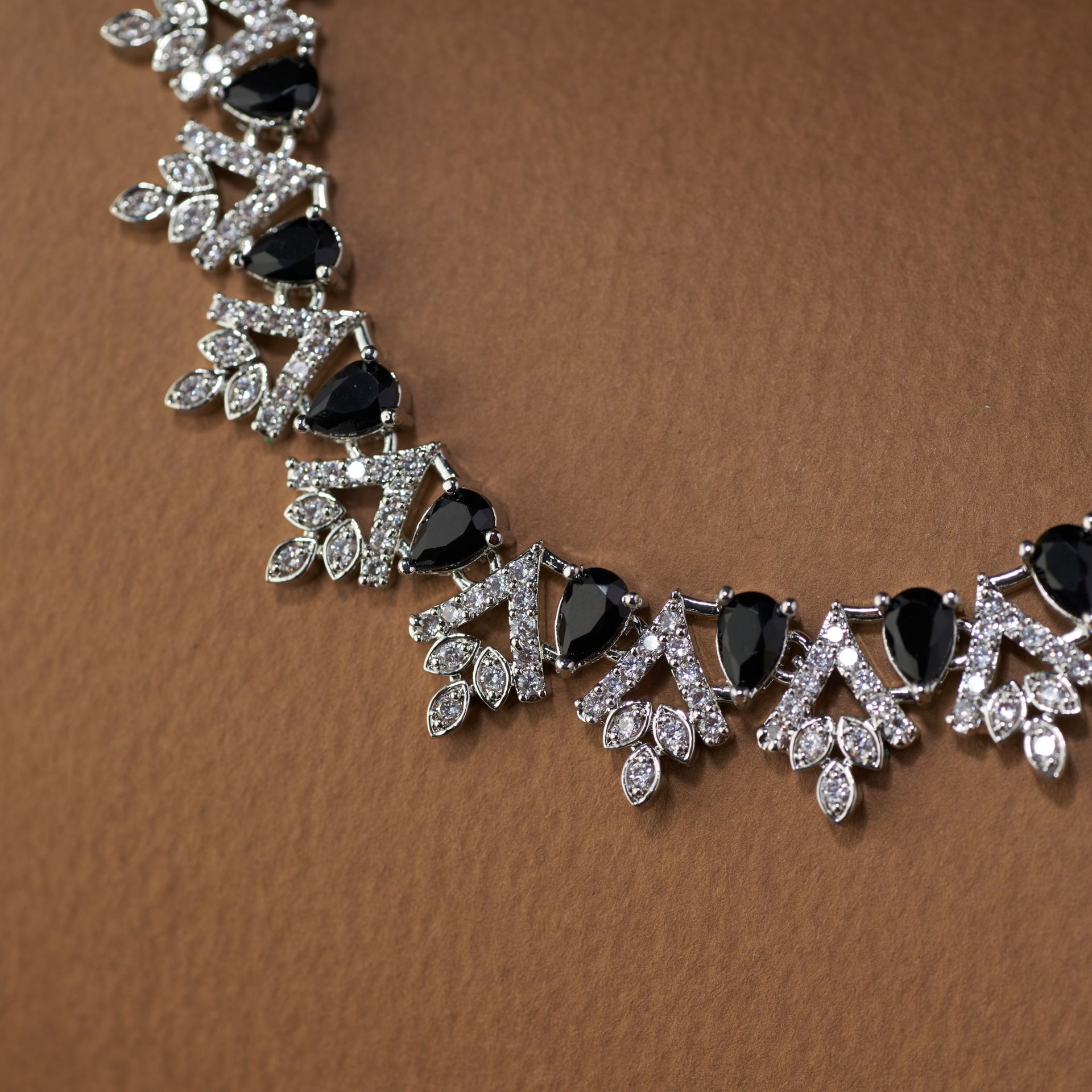 American Diamond Necklace Set| Dewdrop| Sola Black By Tilloma™ image 3