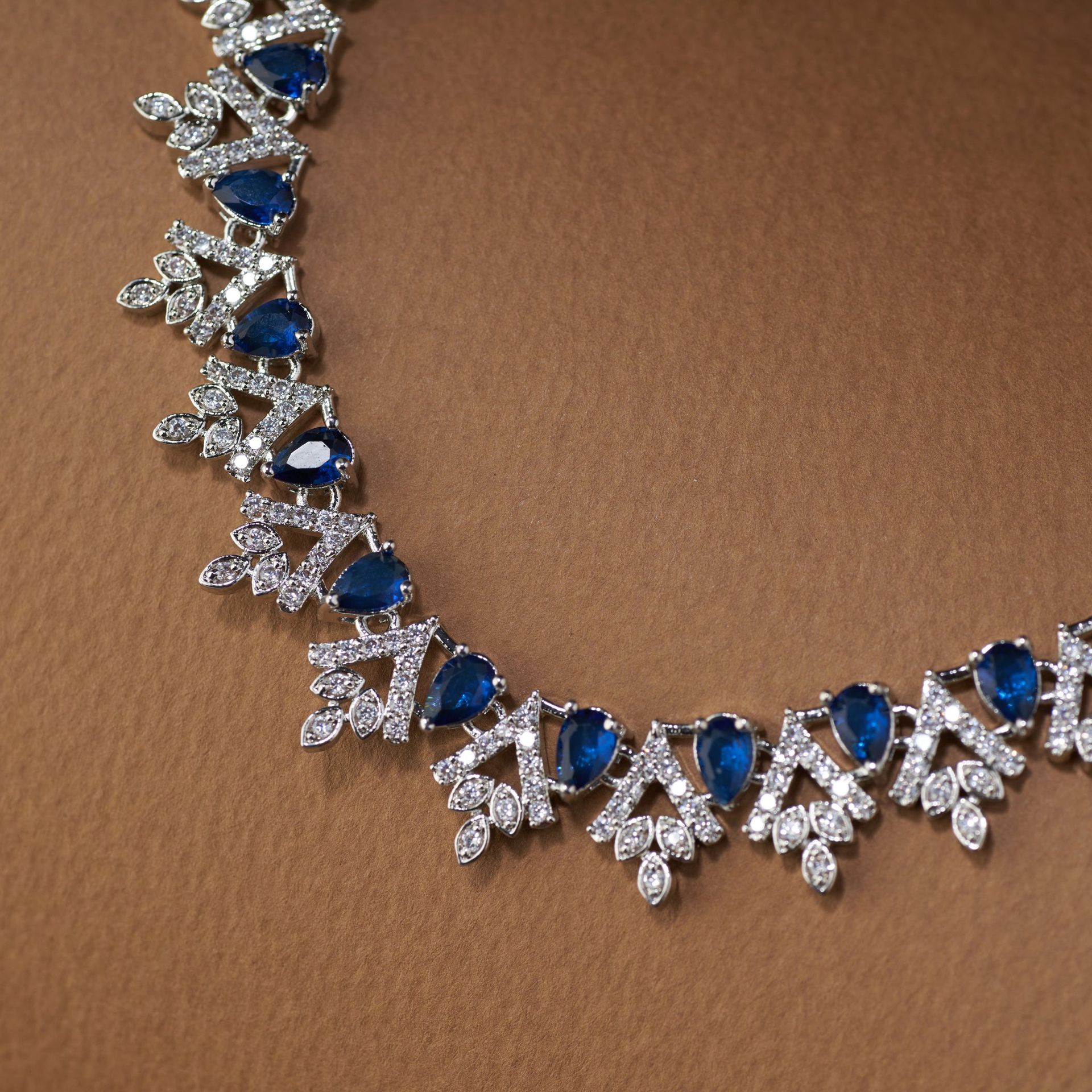 American Diamond Necklace Set| Dewdrop| Sola Blue By Tilloma™ image 3