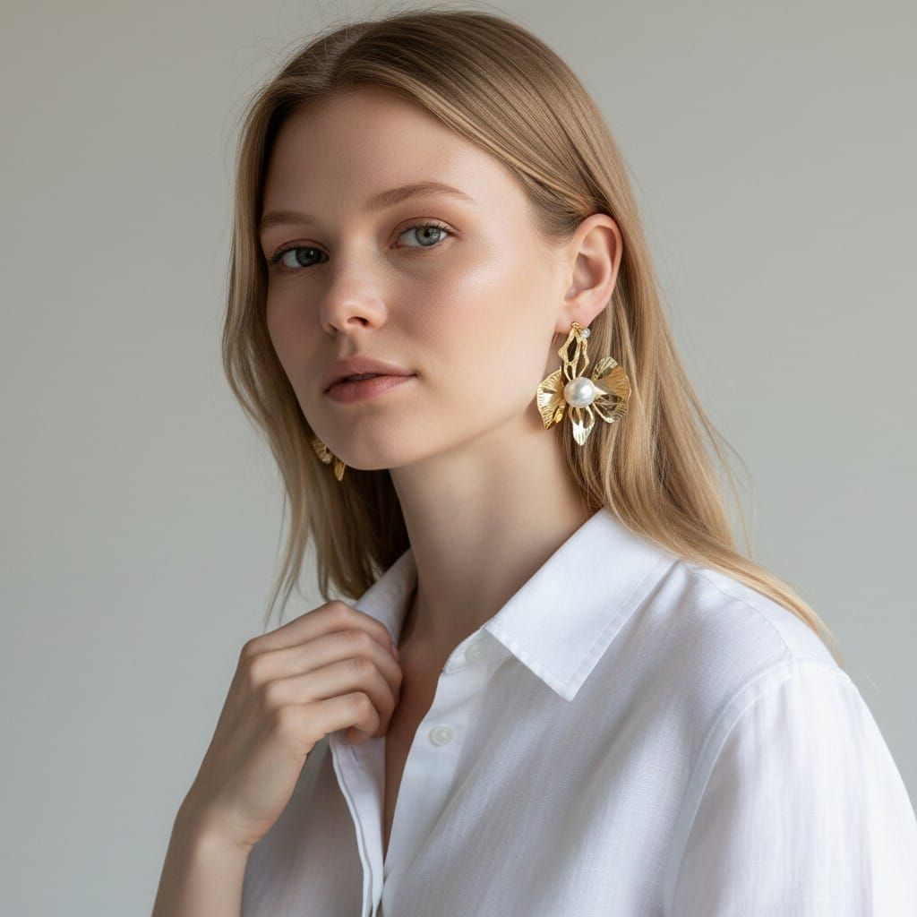 Tilloma™ Pearl Bloom Statement Earrings Anti Tarnish Waterproof Gold Floral Drop Earrings image 3