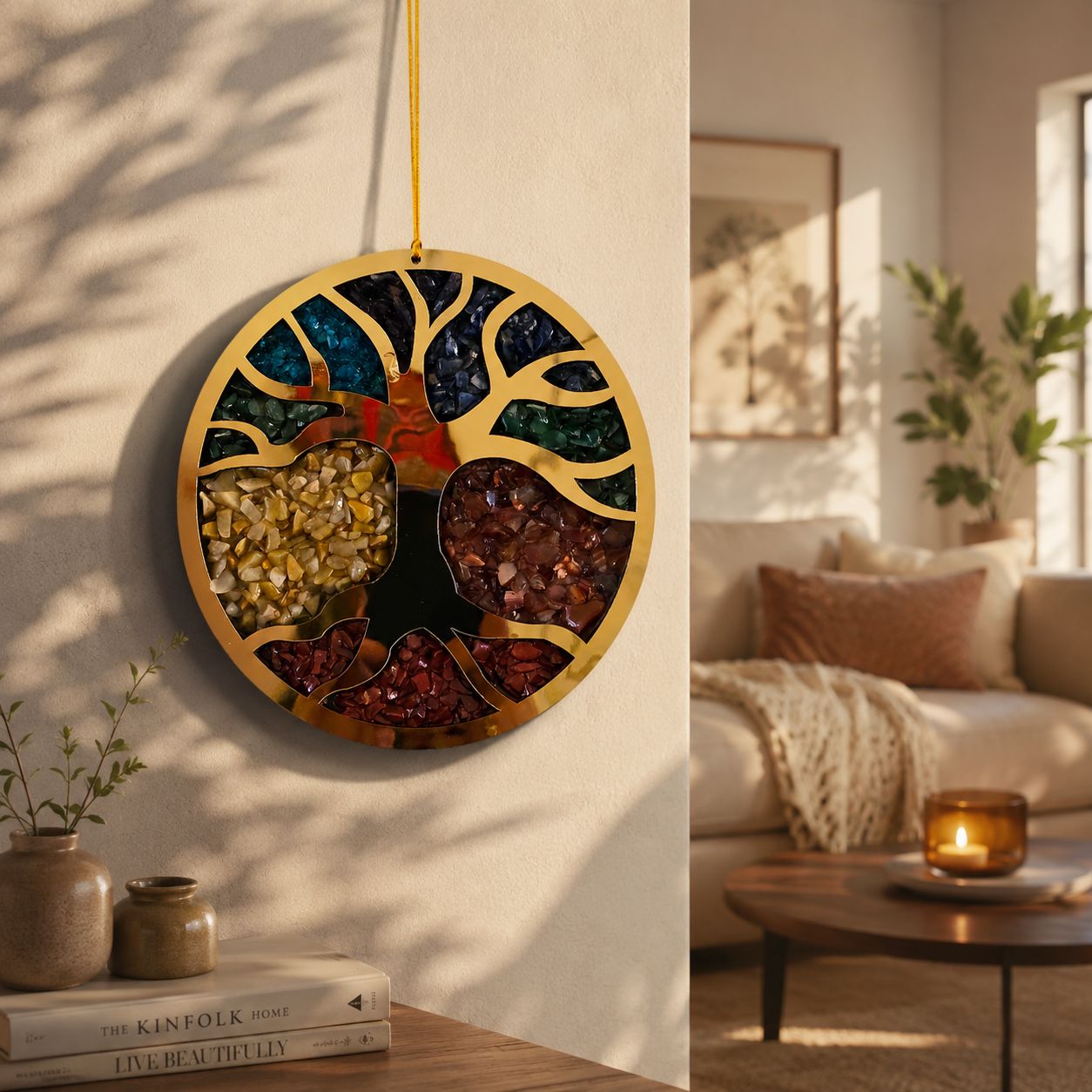 Tilloma™| Tree Of Life 7 Chakra Crystal Wall Hanging | Red Jasper, Carnelian, Citrine, Jade, Turquoise, Lapis Lazuli & Amethyst | Premium Energy Décor