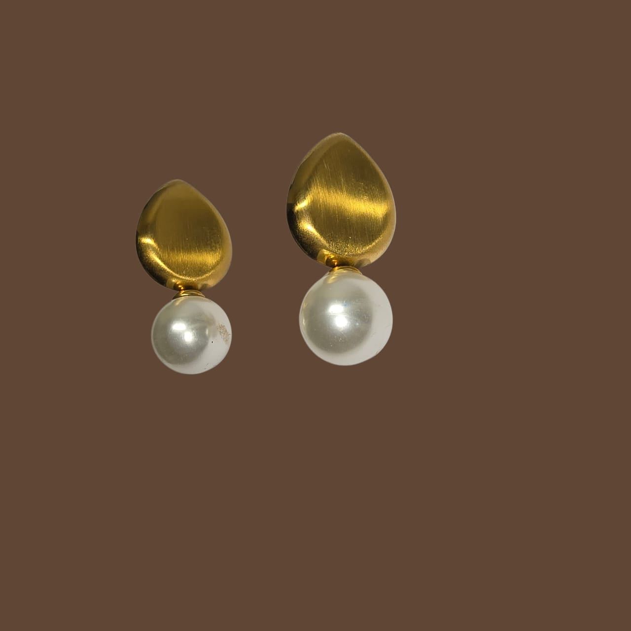 Anti-tarnish Gold Earrings Set (PEARL Drop + Sculpted Swirl Studs)