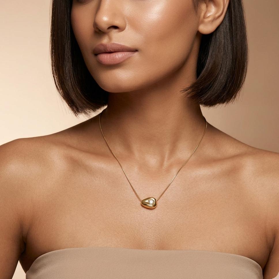Minimalist Gold Pendant Necklace With Solitaire Stone | Modern Everyday Jewellery
