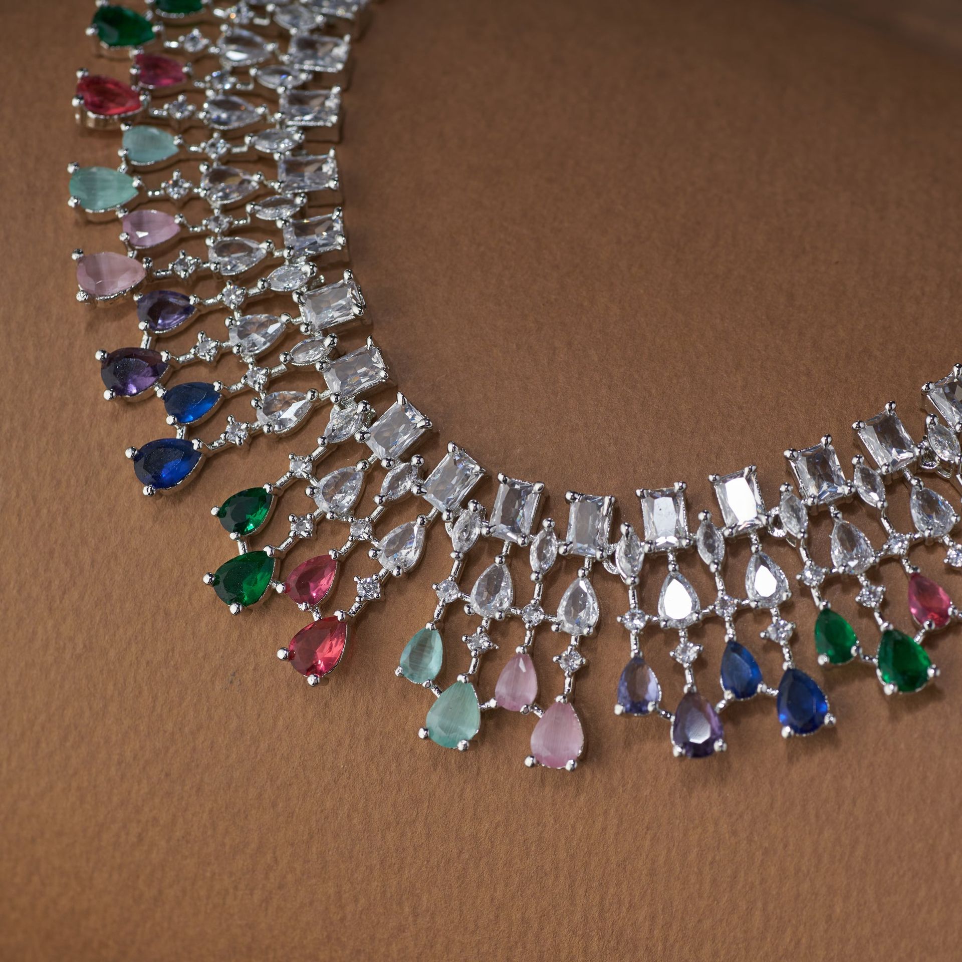 American Diamond Necklace Set | Multi-color Sparkle By Tilloma image 2