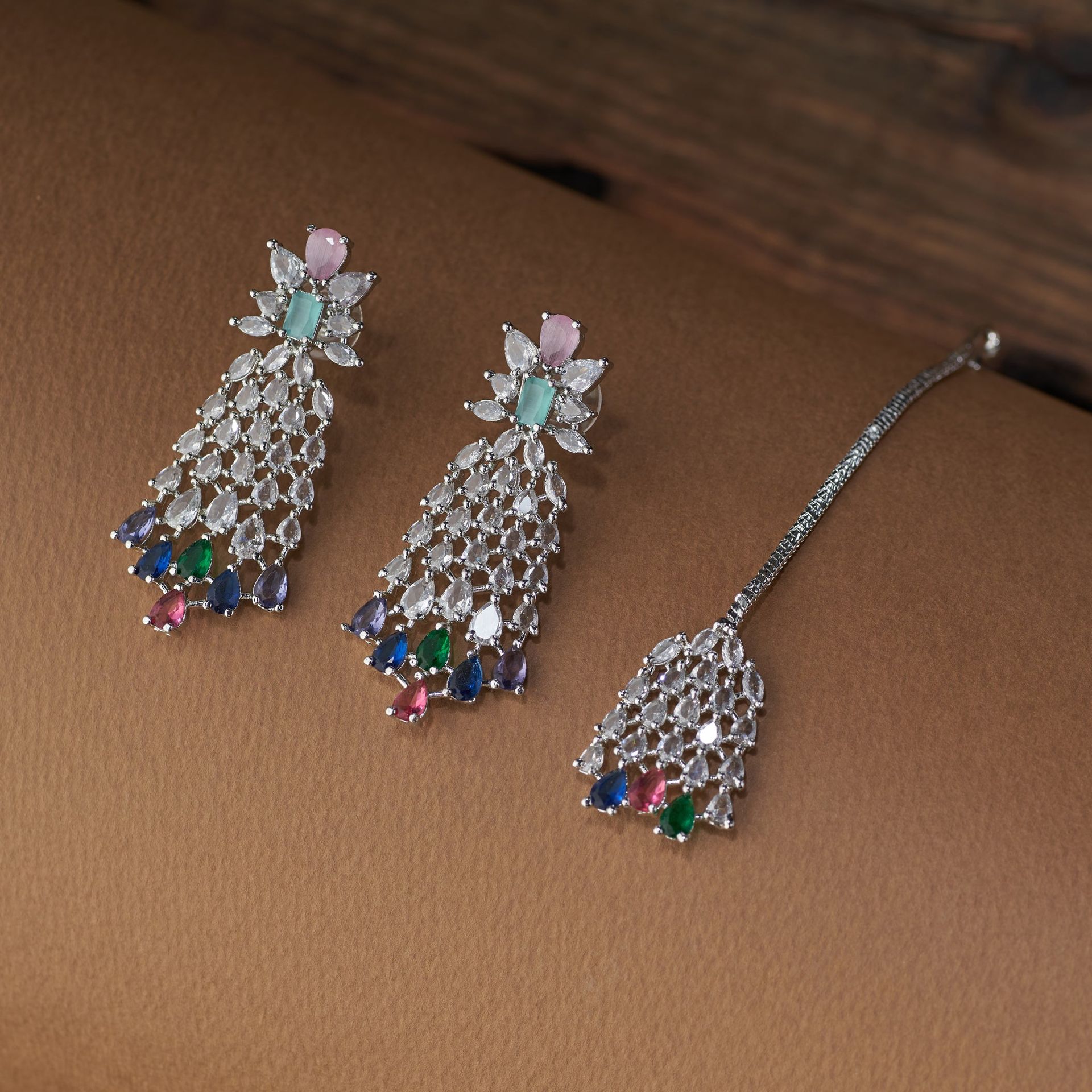 American Diamond Necklace Set | Multi-color Sparkle By Tilloma image 3