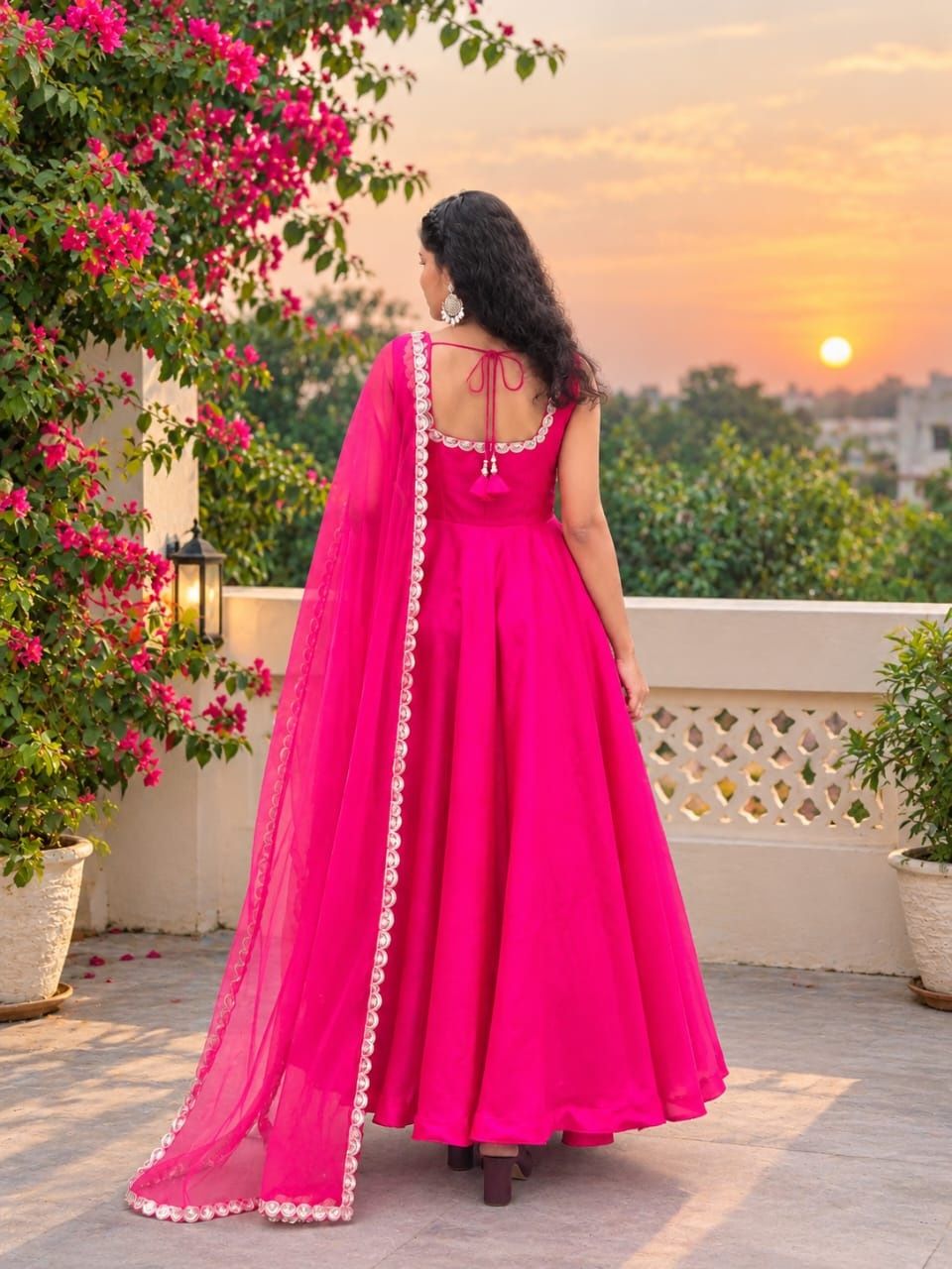 Women’s Pink Anarkali Gown Dress With Dupatta | Elegant Party Wear Floor Length Dress image 2