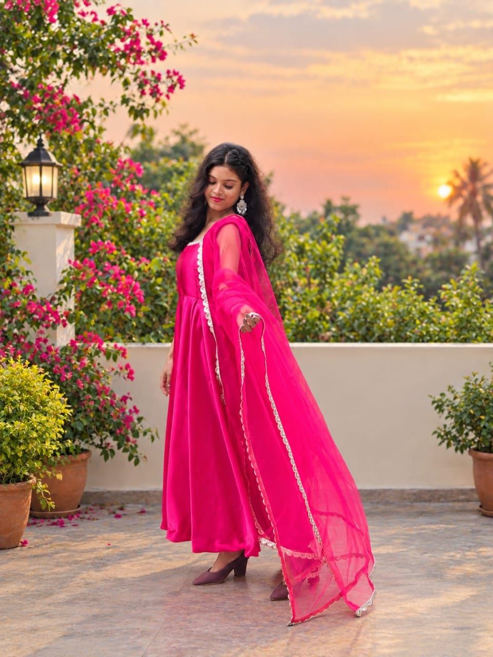 Women’s Pink Anarkali Gown Dress With Dupatta | Elegant Party Wear Floor Length Dress image 3